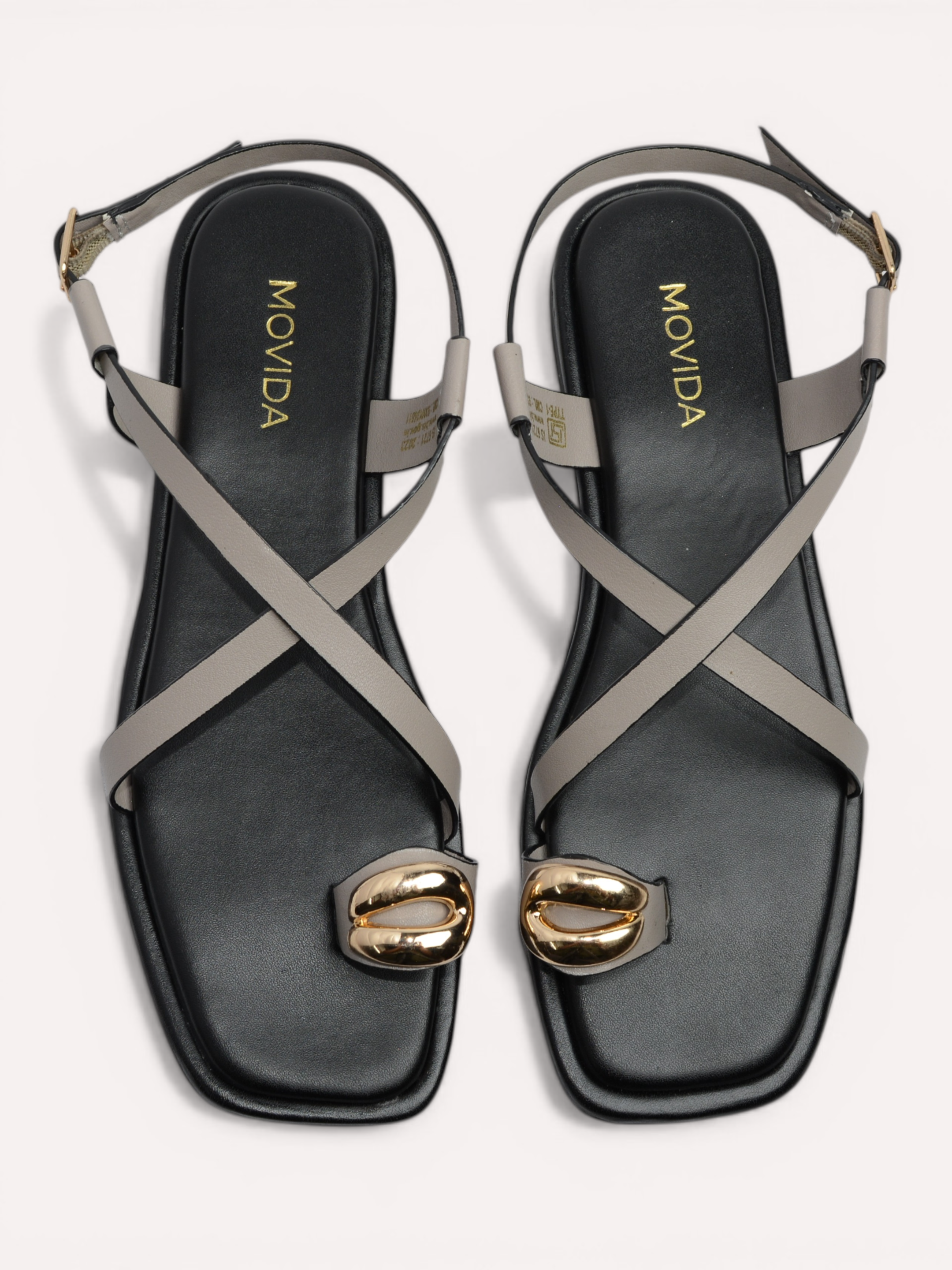 Flat Metallic Toe Ring Strap Sandals - Taupe