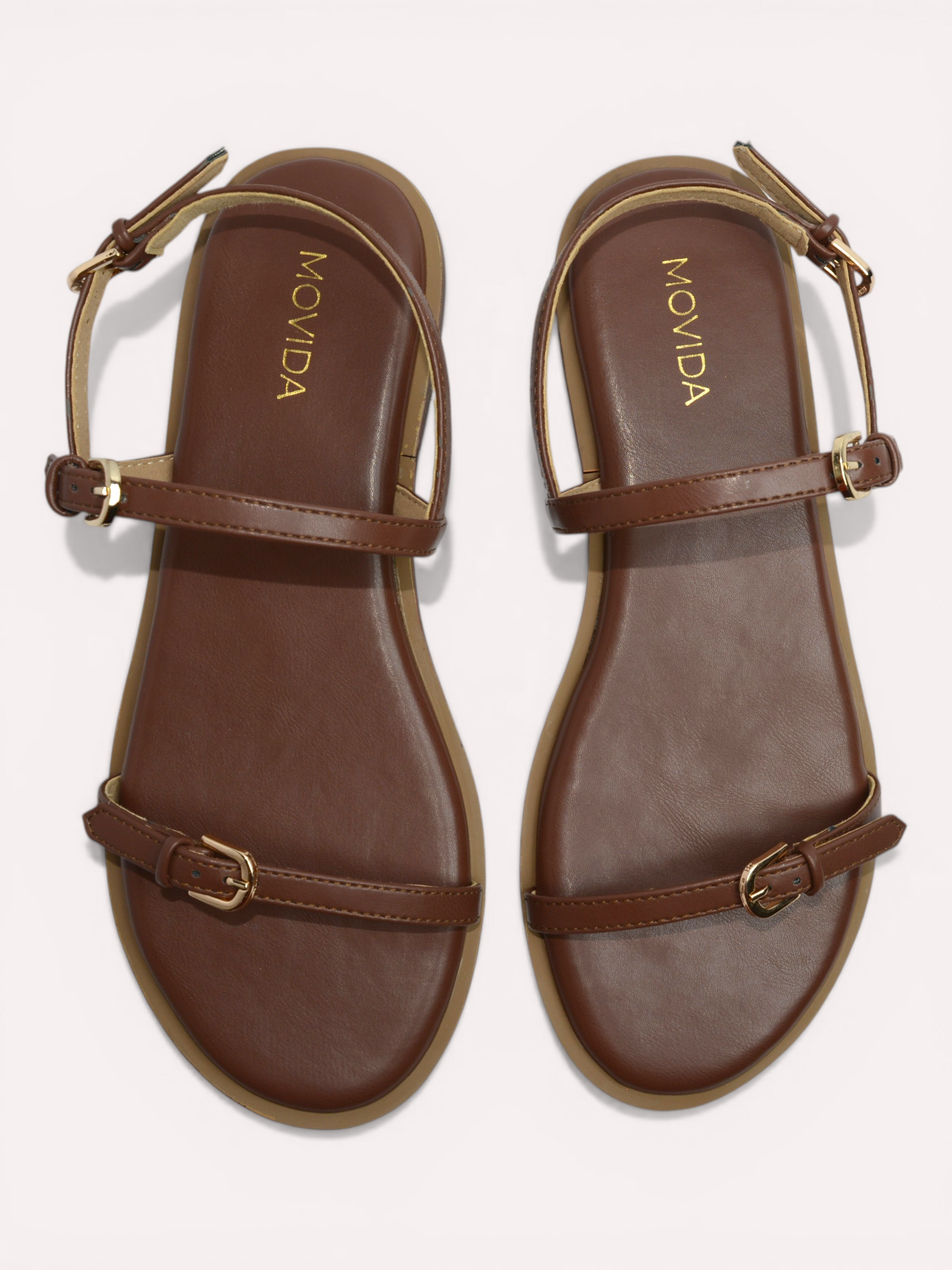 Buckled Flat Strap Sandal - Dark Brown
