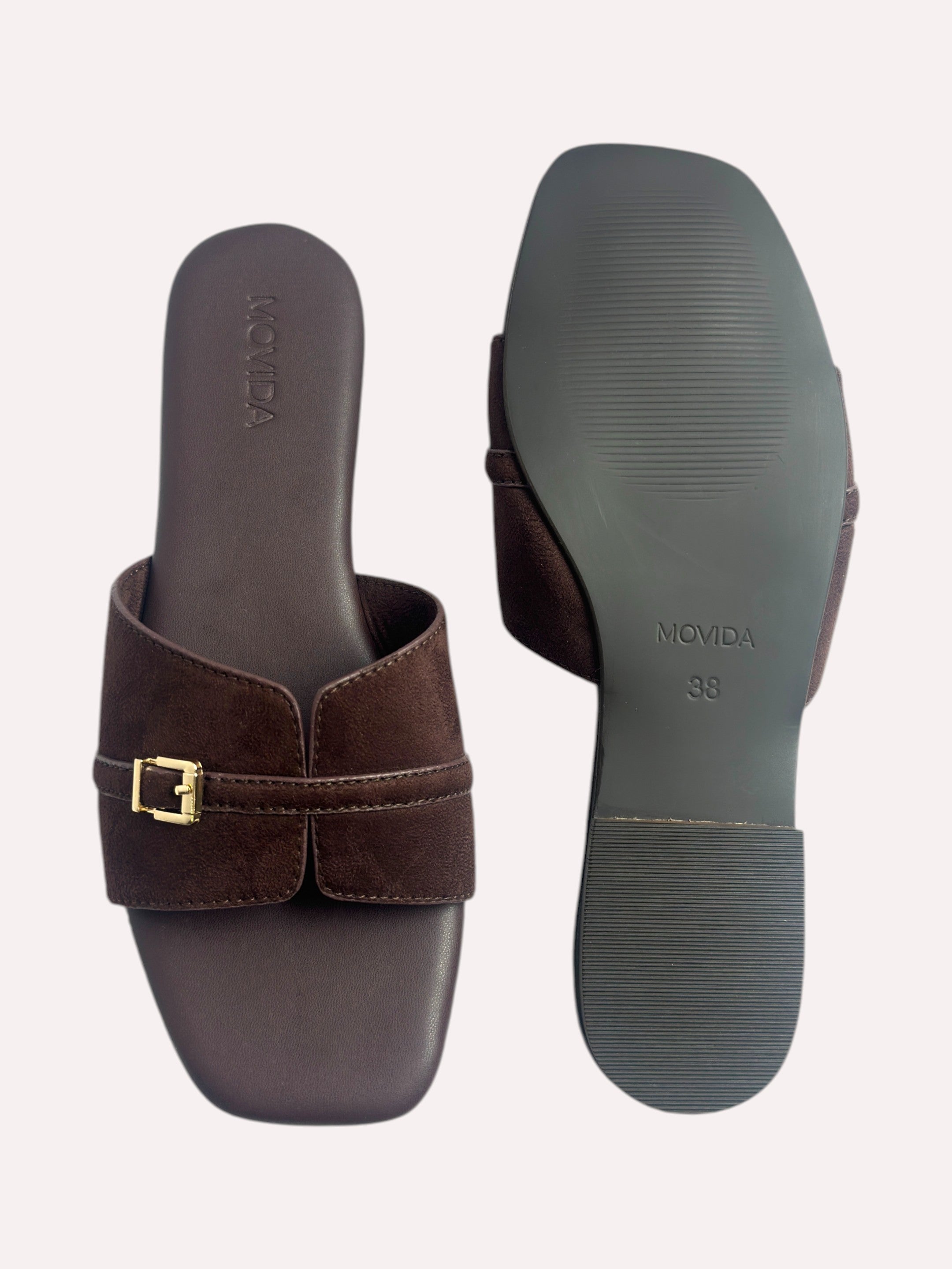 Lucia Buckle Flat Slide-Brown
