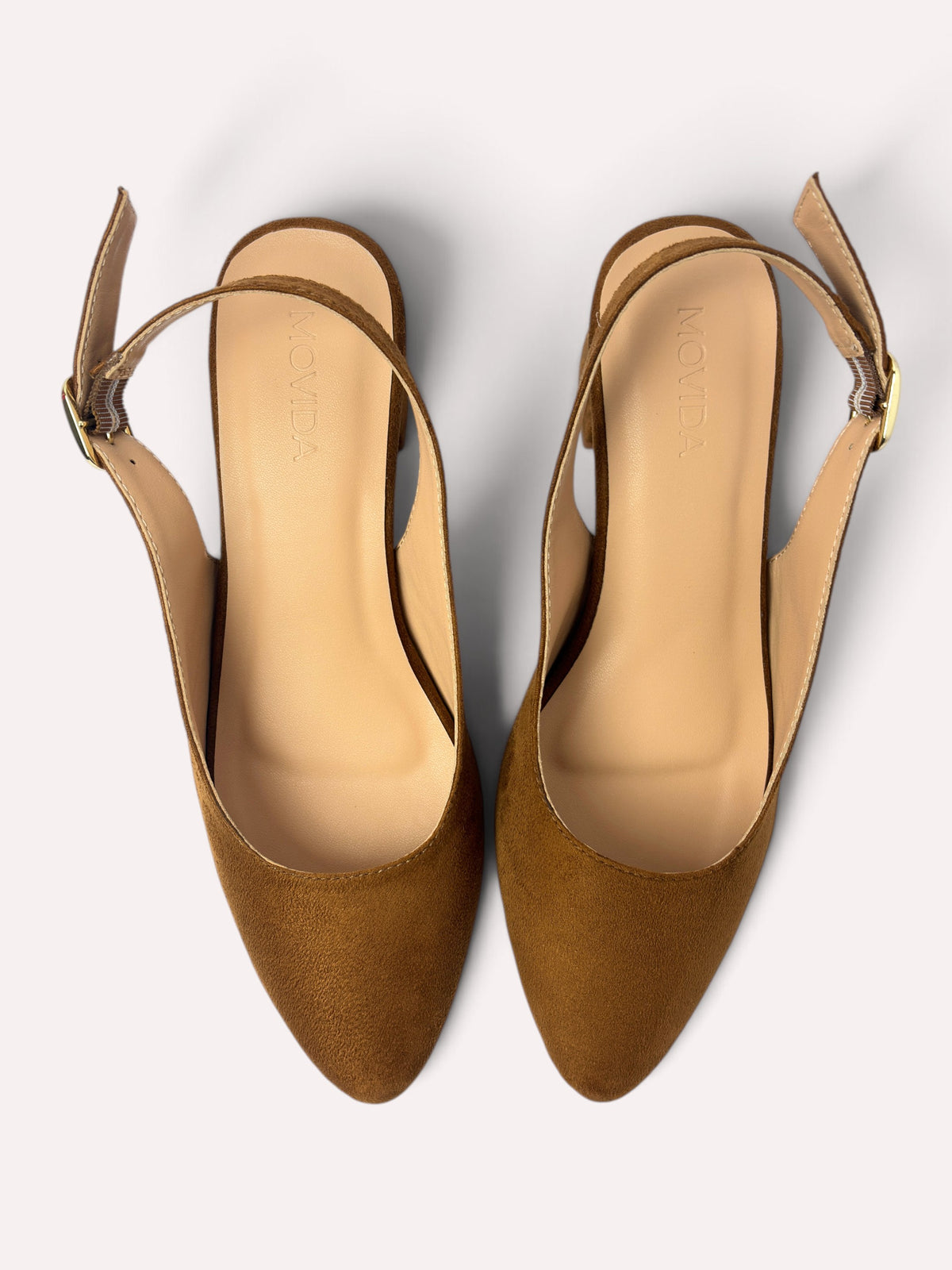 Bardot Pointed-Toe Slingback Block Heel – Tan