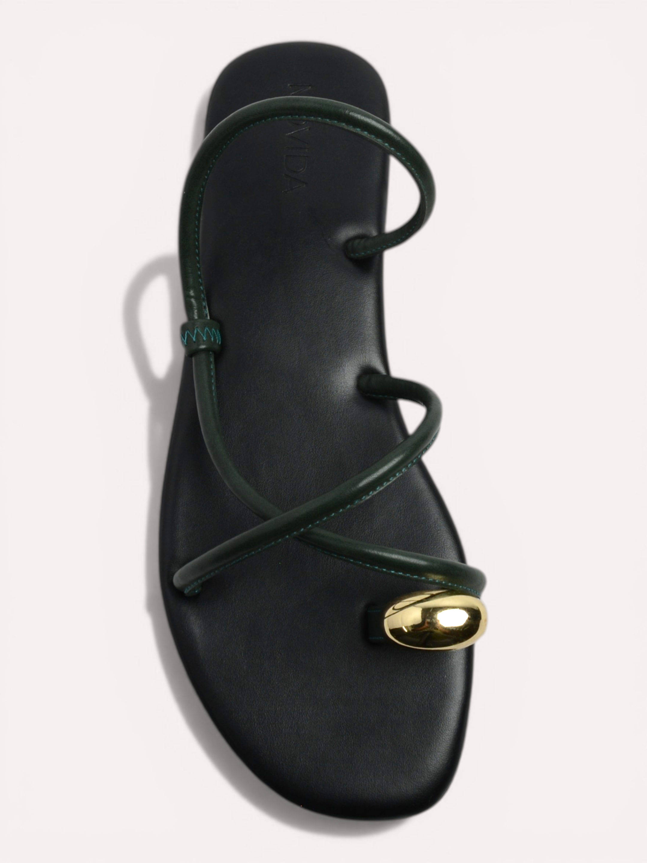 Flat Metallic Toe Ring Sandal - Olive Black