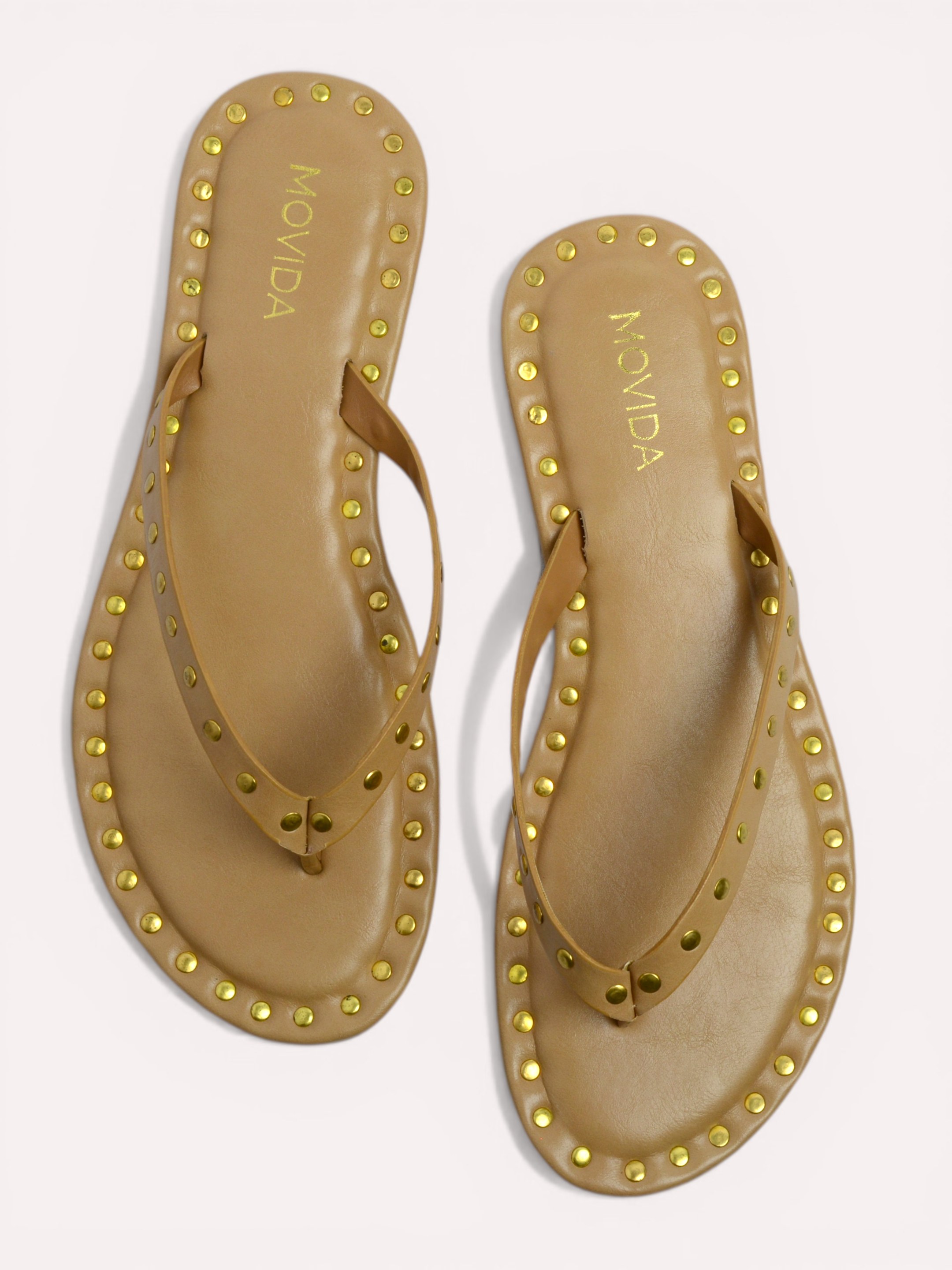 Flat V Straps Strap with Studs Sandal - Light Tan