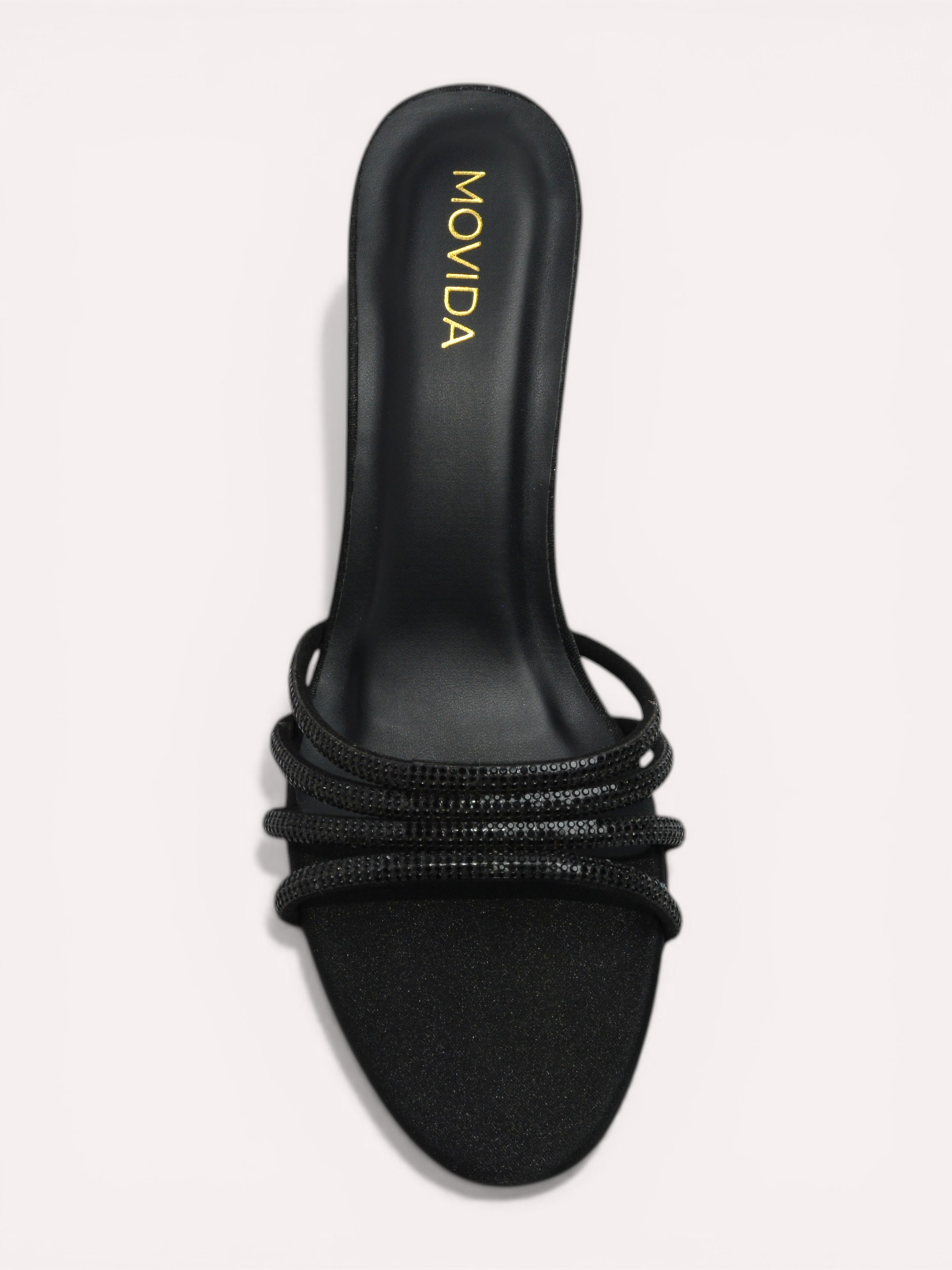 Satin Crystal Strap Sandal - Black