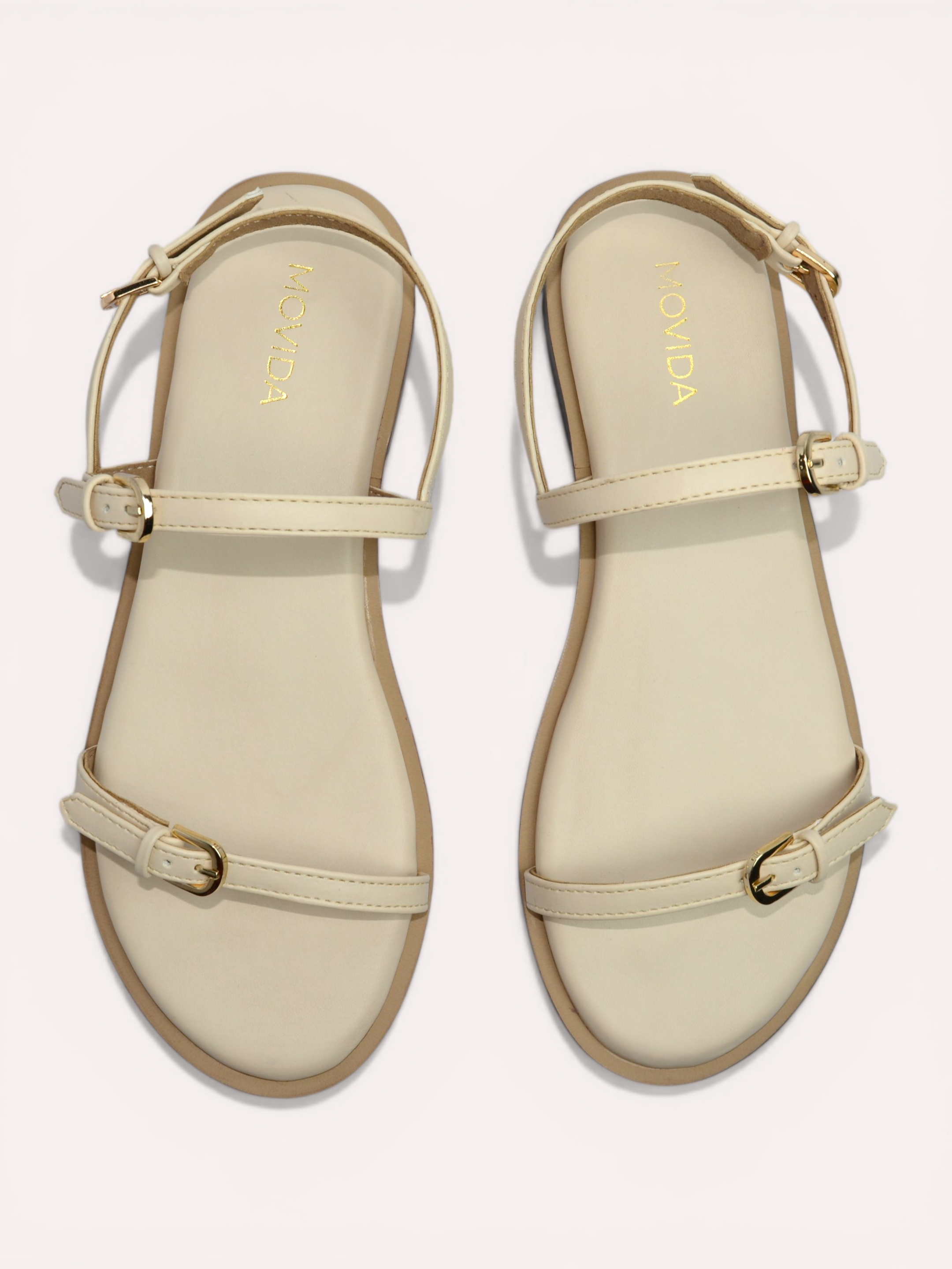 Buckled Flat Strap Sandal - Cream