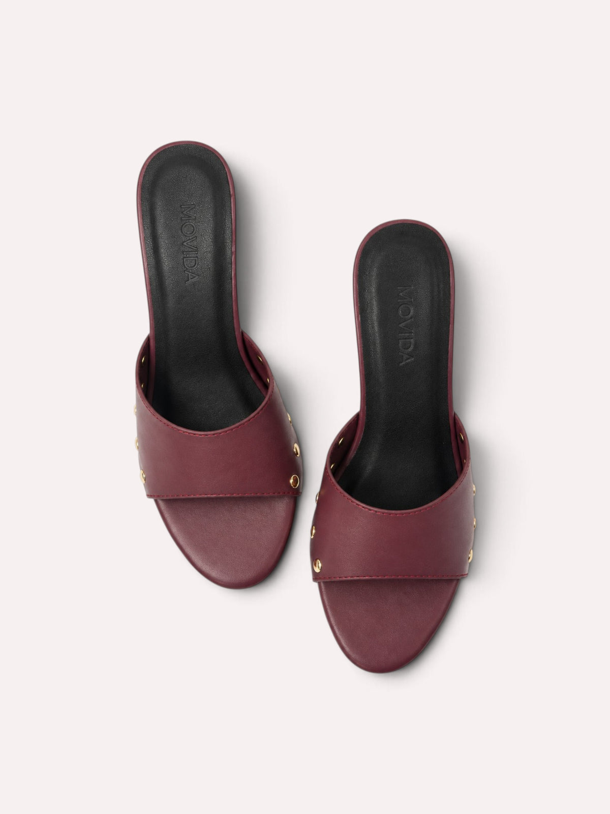 Rocco Gold-Stud Wide-Band Stiletto Mule – Wine