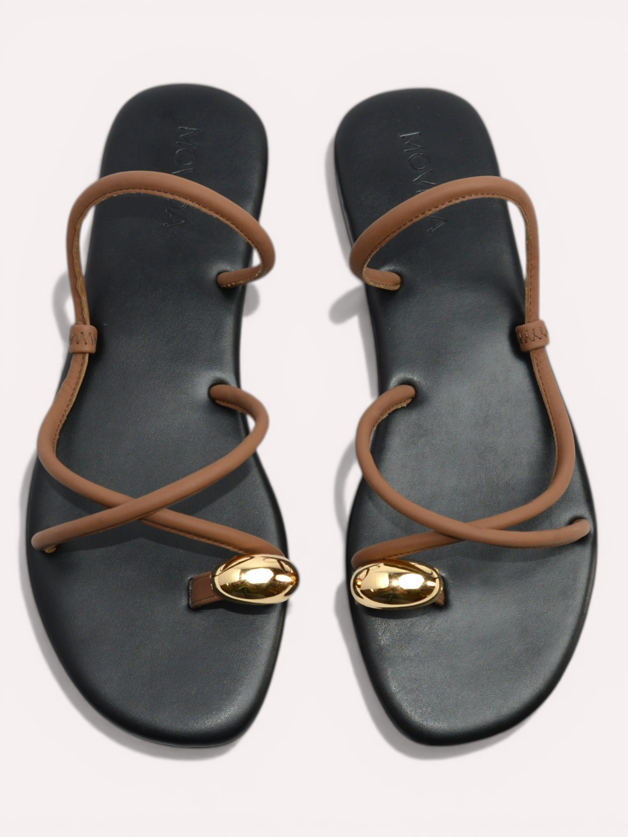 Flat Metallic Toe Ring Sandal - Brown Black