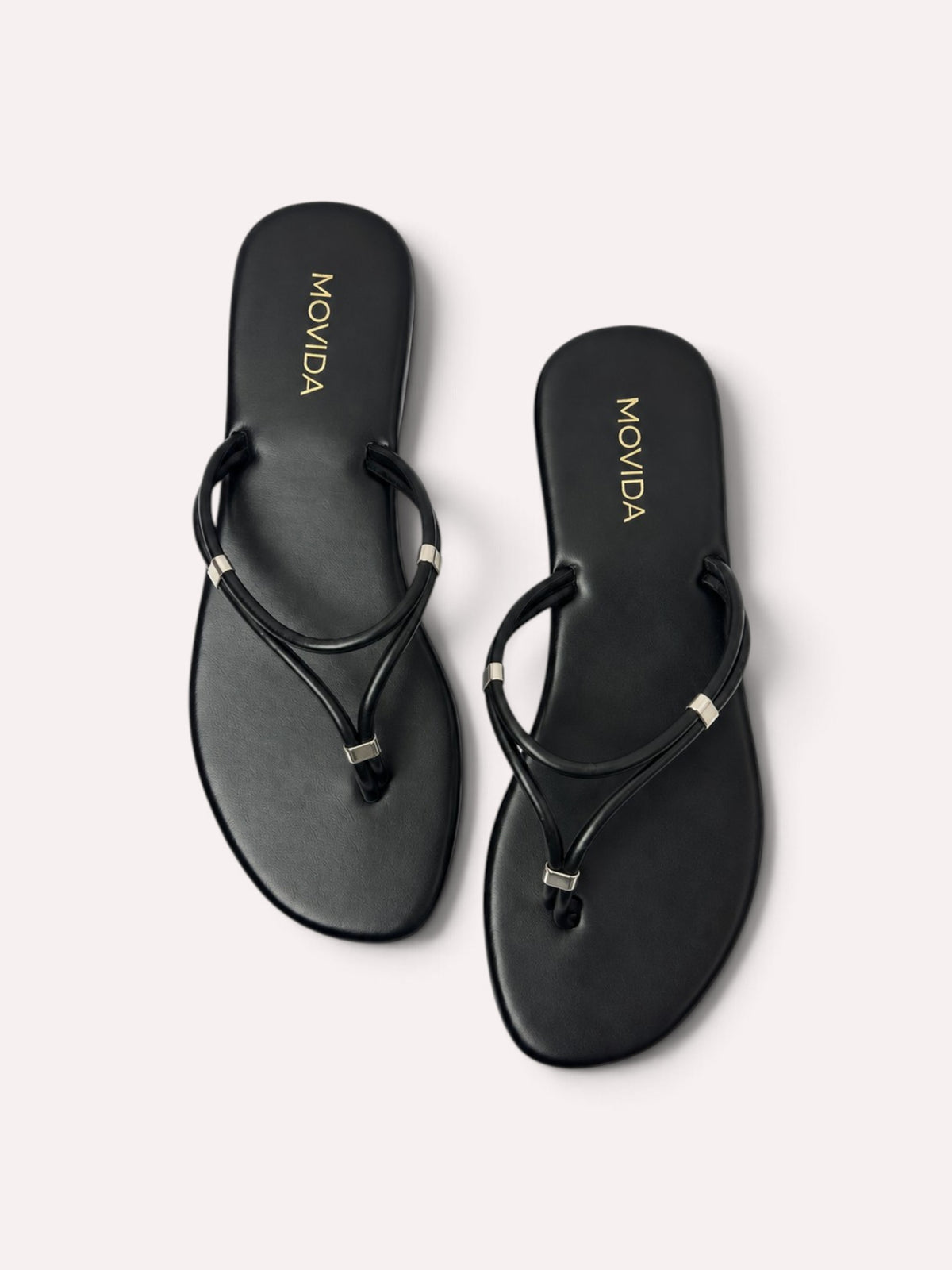 Lino Silver-Trim Dual-Strap Toe-Ring Flat Sandal – Black