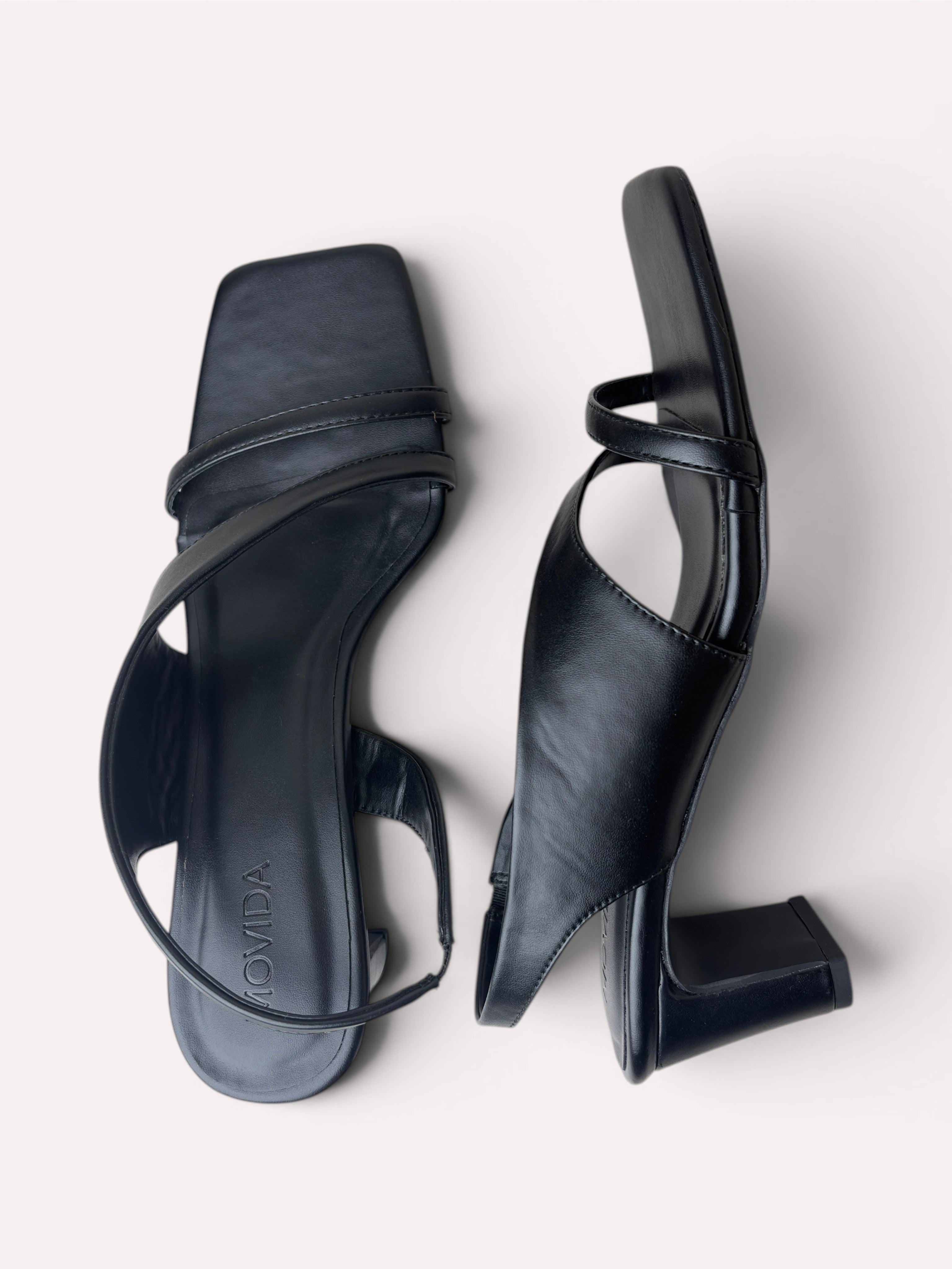 Bianca Cross Strap Cylinder Heel Slingback – Black