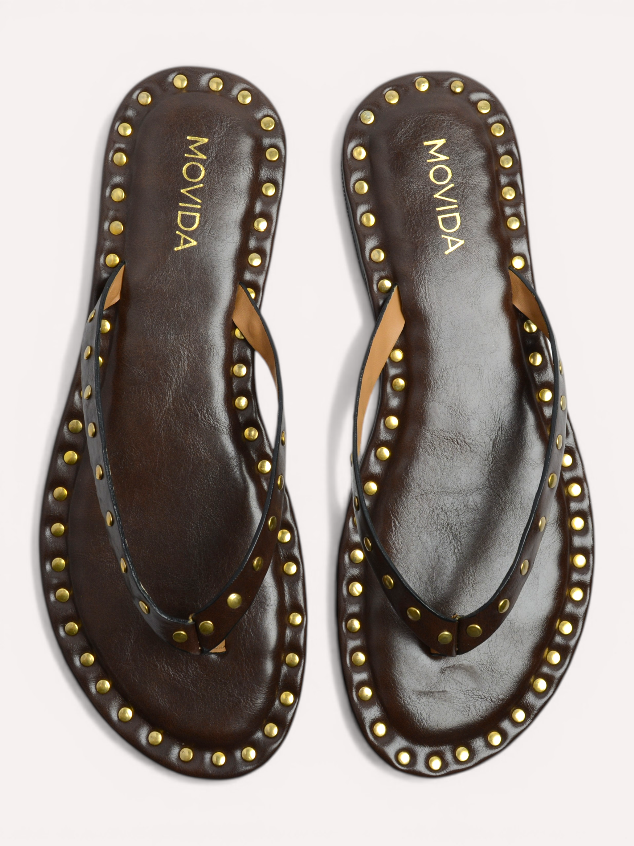 Flat V Straps Strap with Studs Sandal - Brown