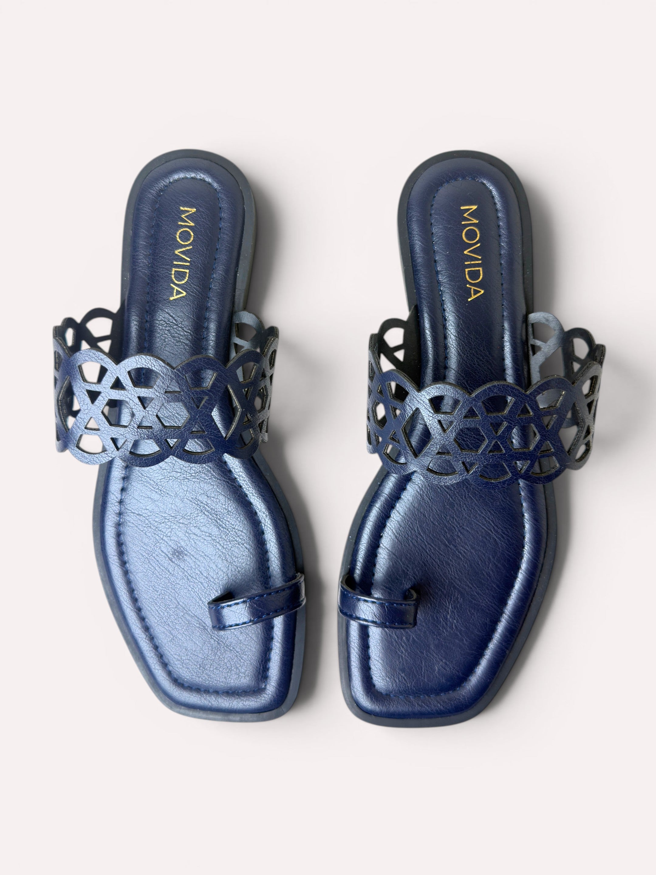 Veda Lattice Toe Ring Flat Sandal – Navy Blue