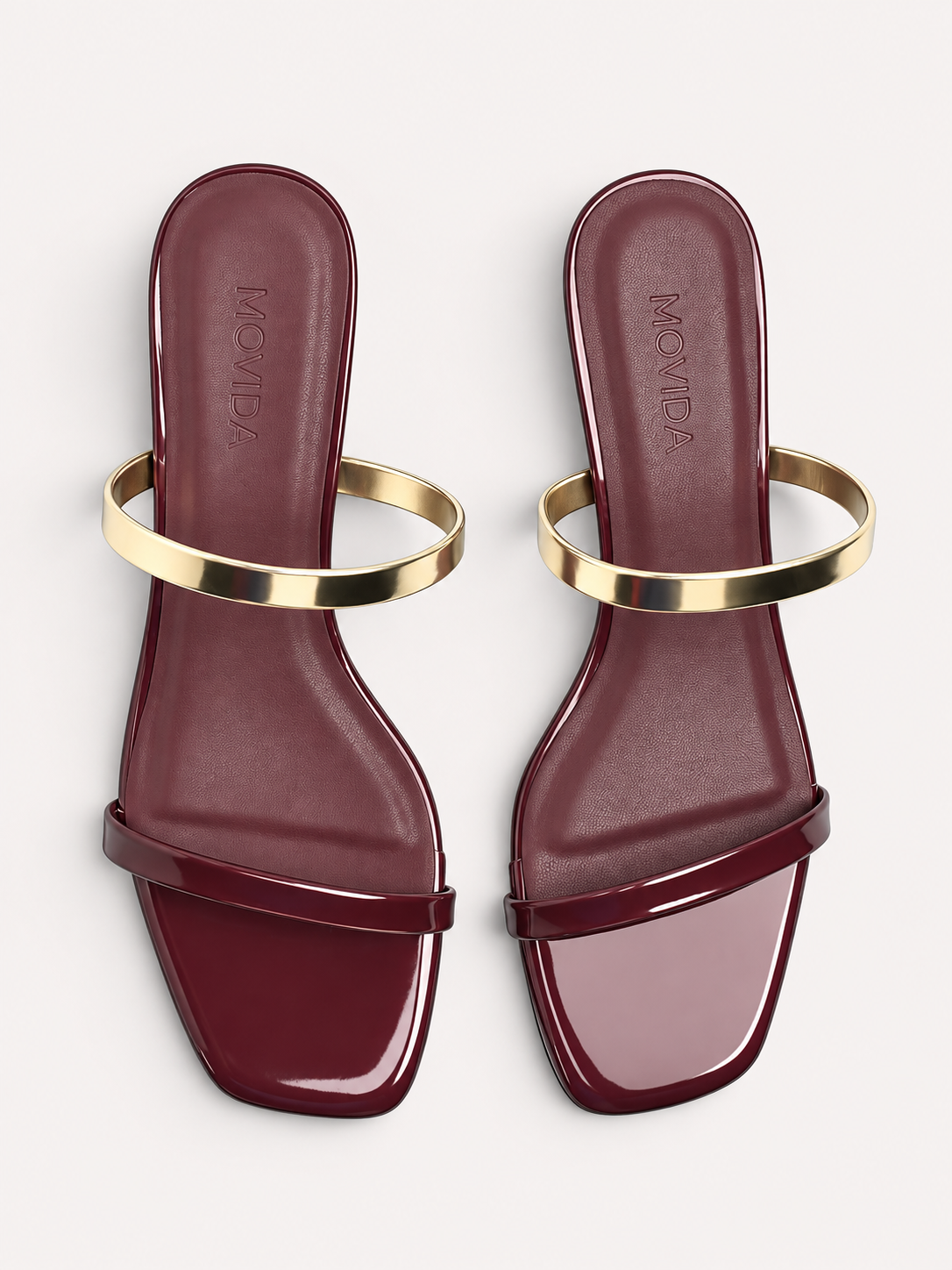 Reva Dual Strap Gold Bar Kitten Heel Mule – Wine