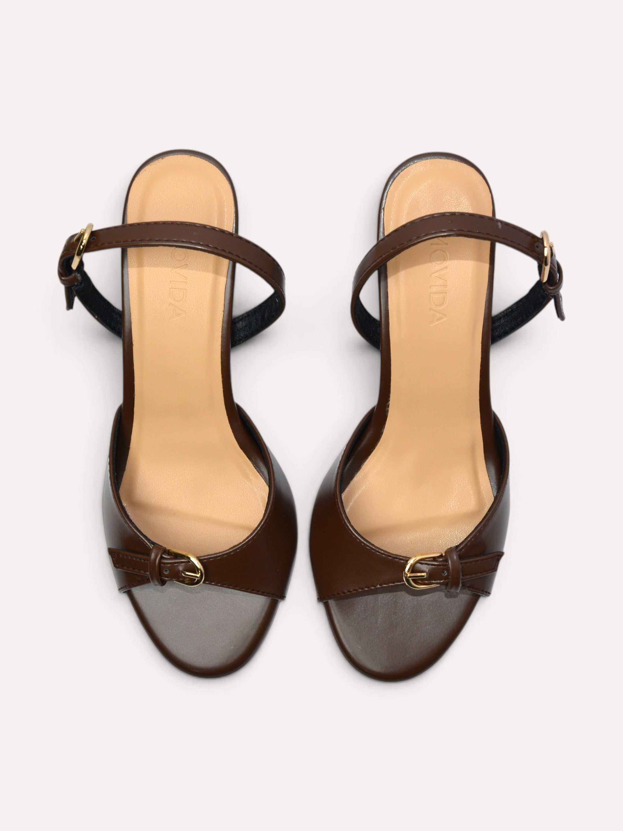 Elara Gold Buckle Strap Trumpet Heel Slingback – Brown