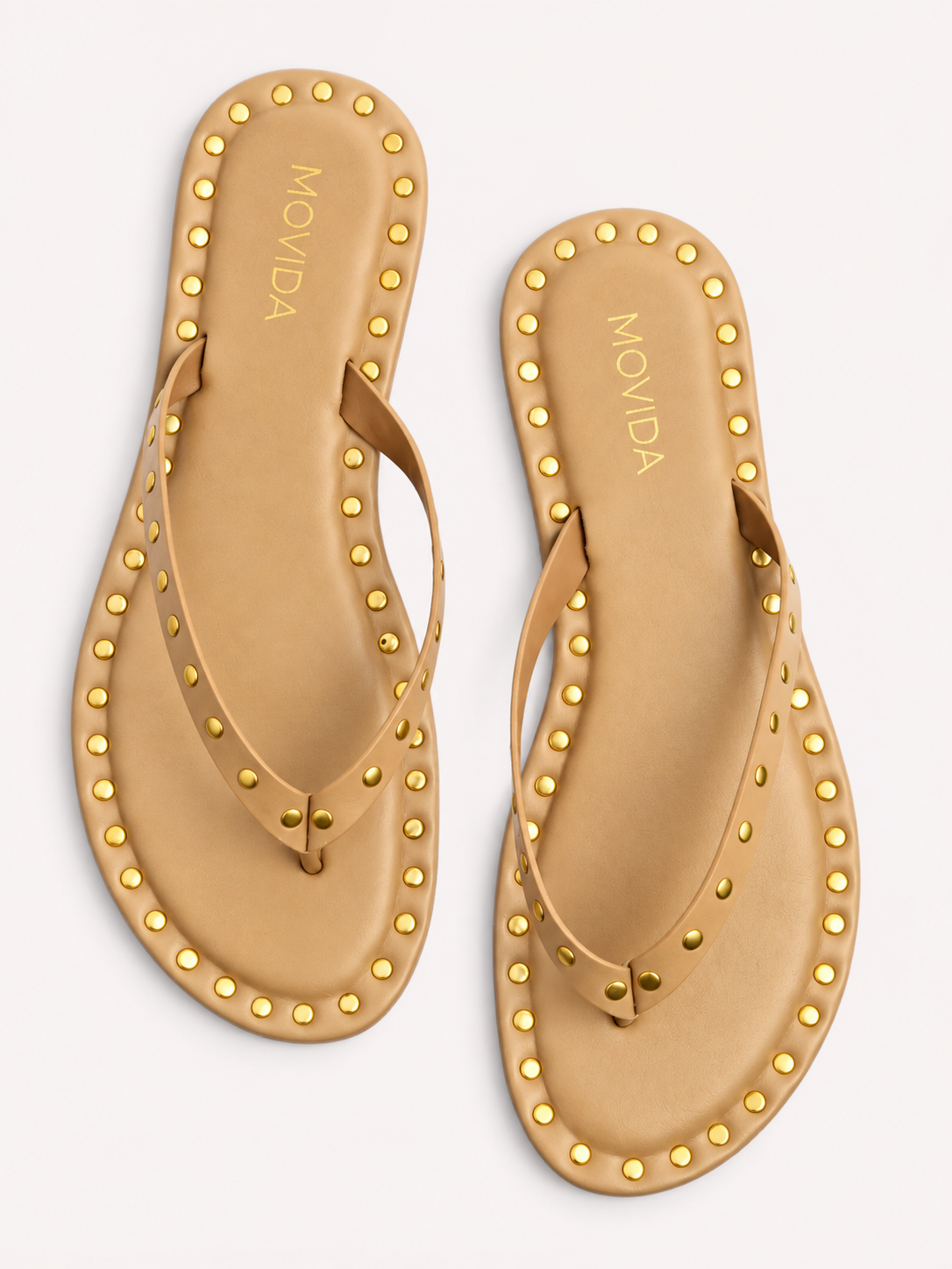 Flat V Straps Strap with Studs Sandal - Light Tan