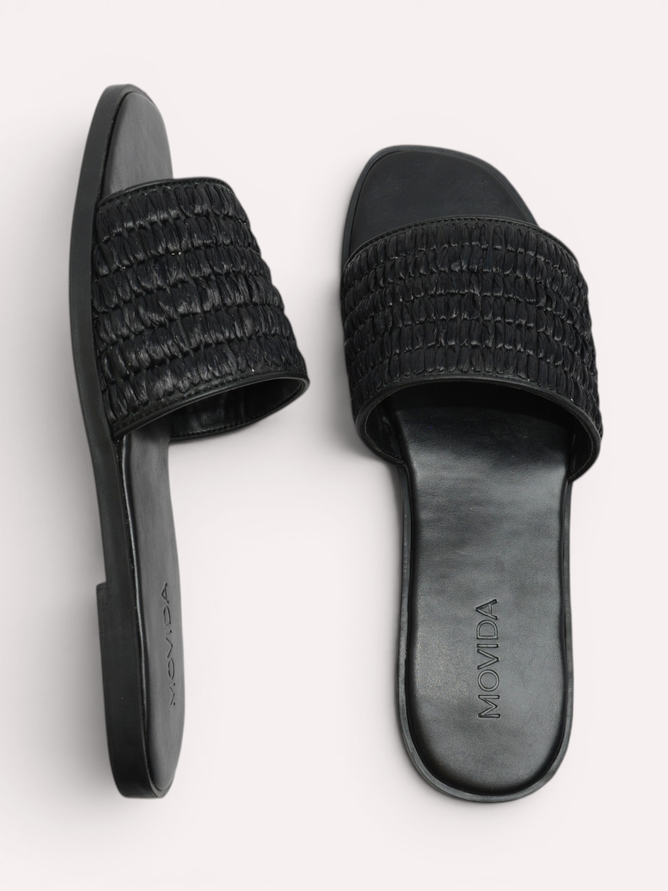 Isla Woven Wide Strap Flat Slide - Black