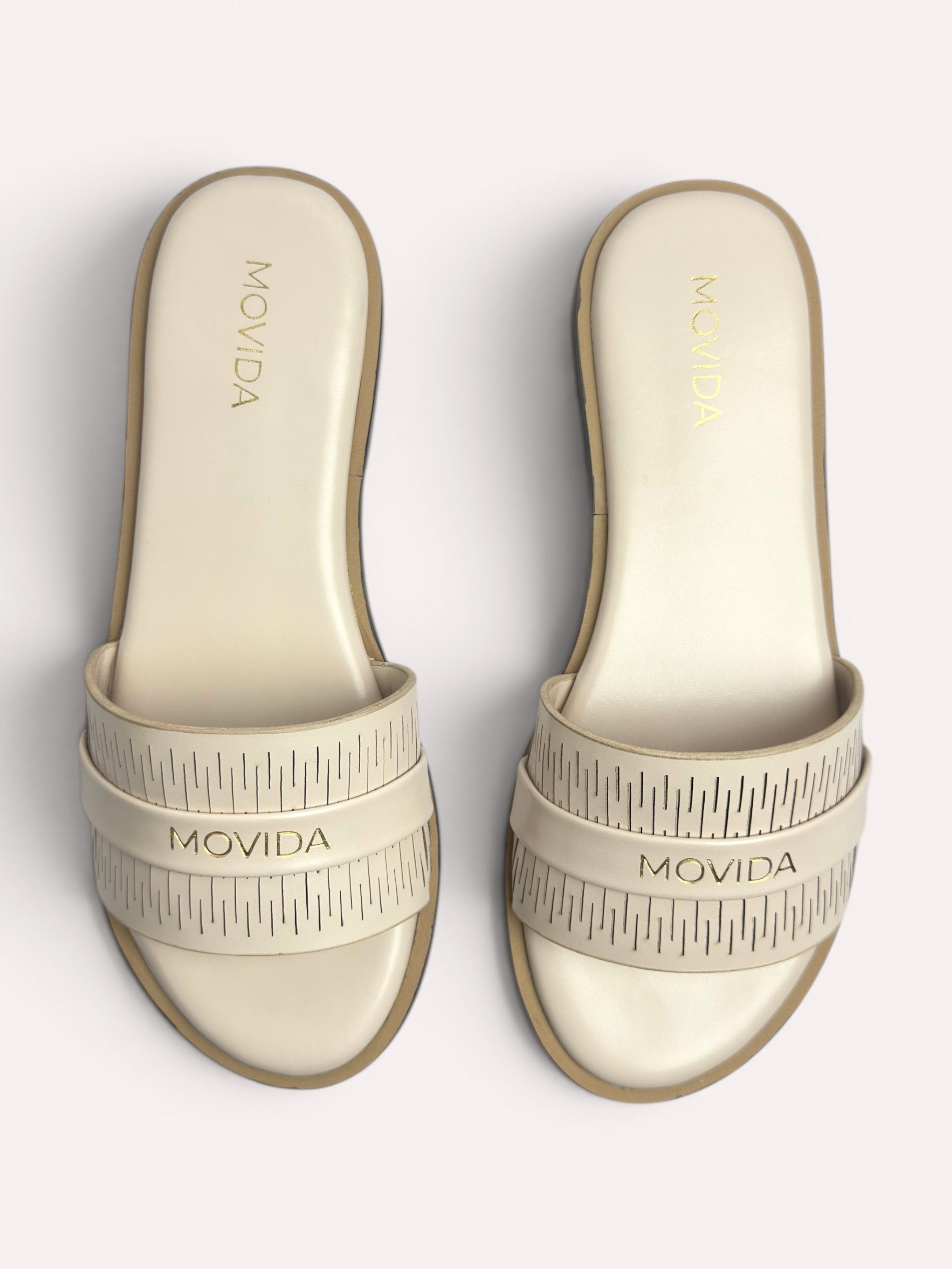 Lara Perforated Logo Strap Flat Slide – Cream
