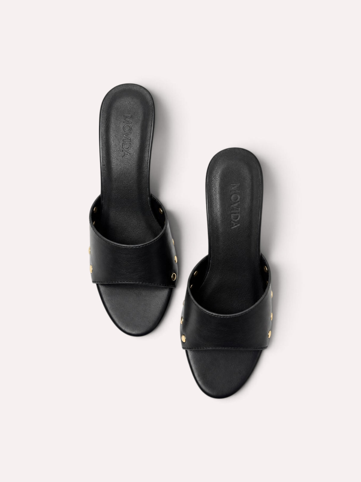 Rocco Gold-Stud Wide-Band Stiletto Mule – Black