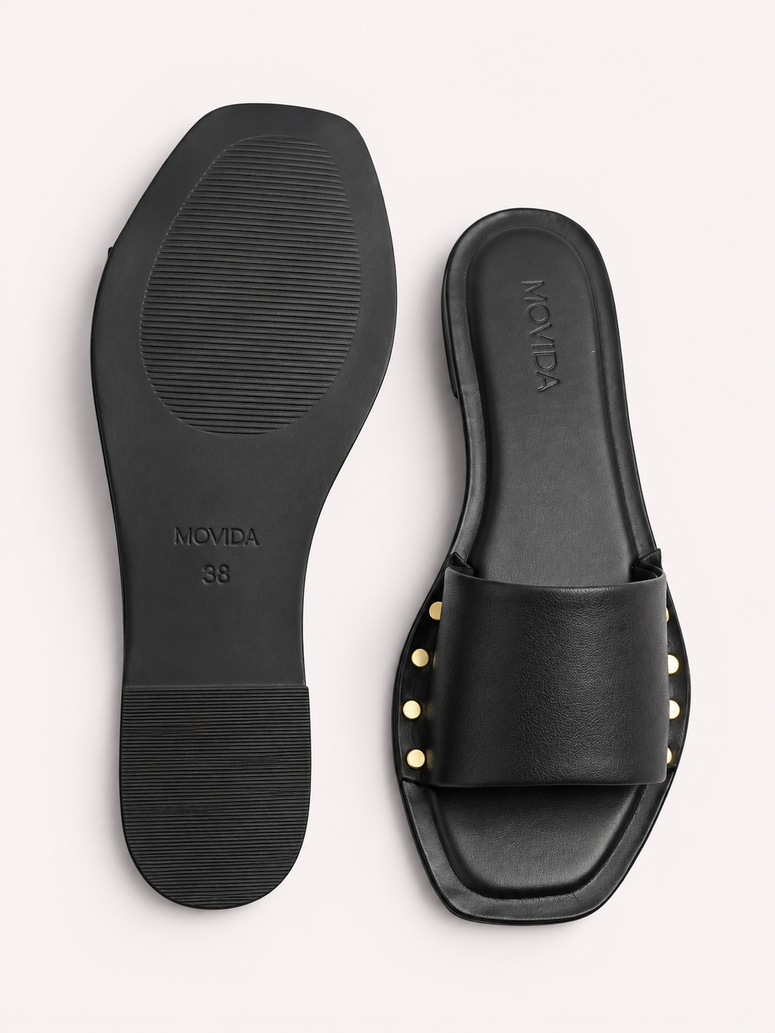 Kira Stud Flat Slide – Black