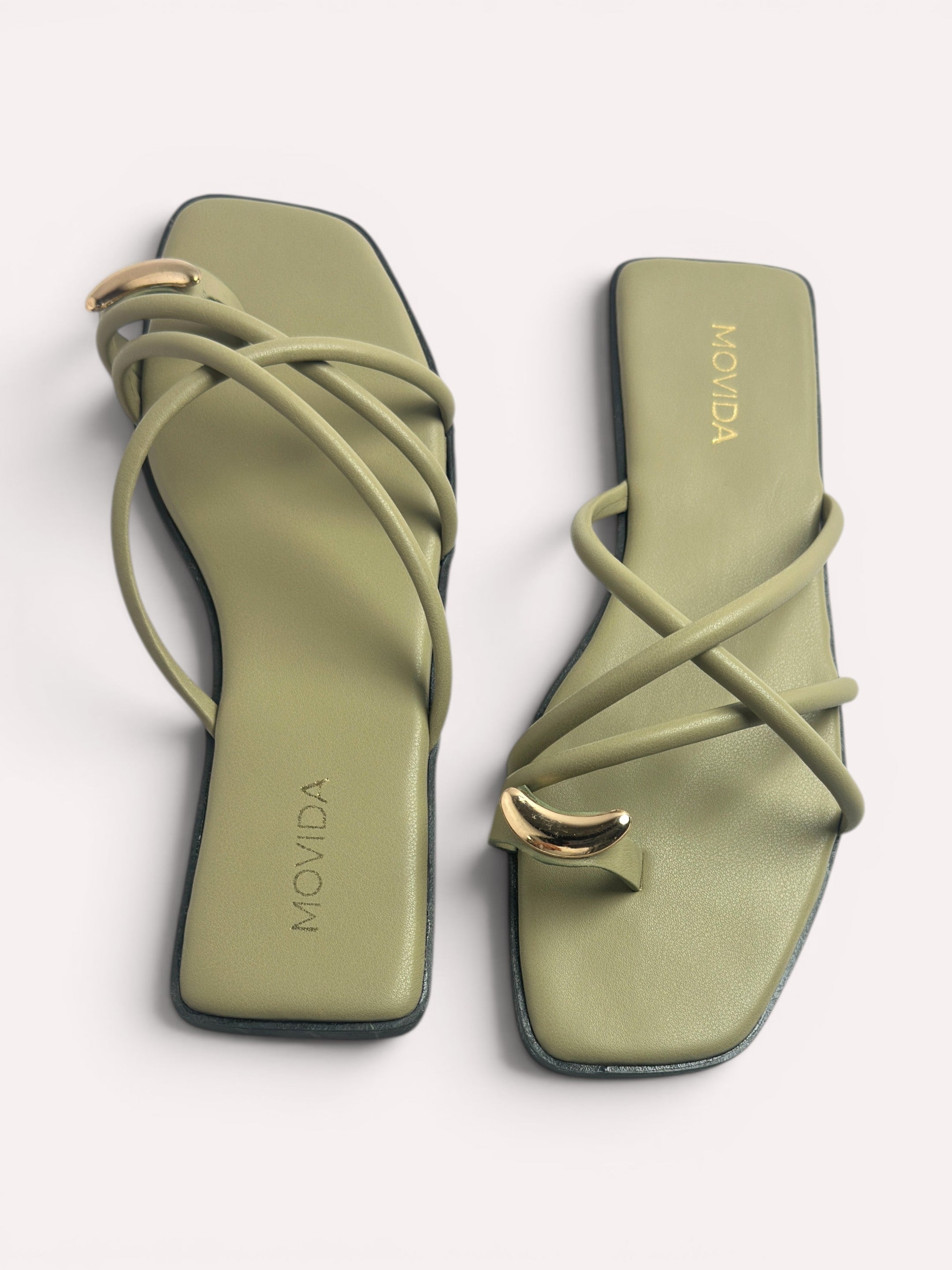 Luna Crescent Multi-Strap Toe Ring Flat Slide - Olive