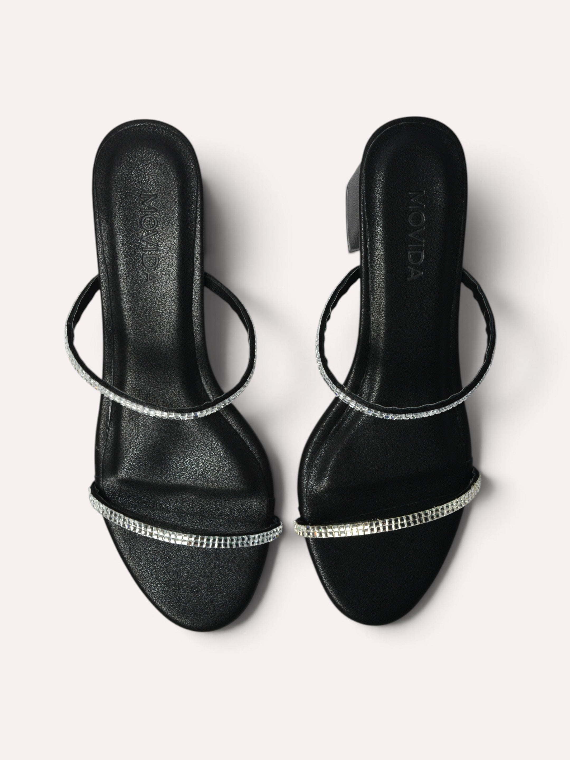 Nova Crystal Strap Block Heel Mule – Black