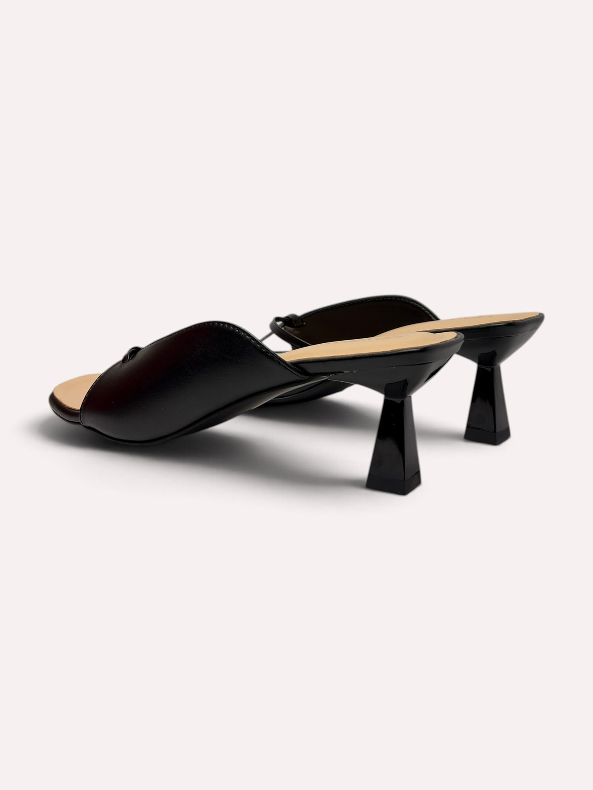 Lumina Sculptural Trumpet-Heel Strappy Mule – Black – Back Heel View