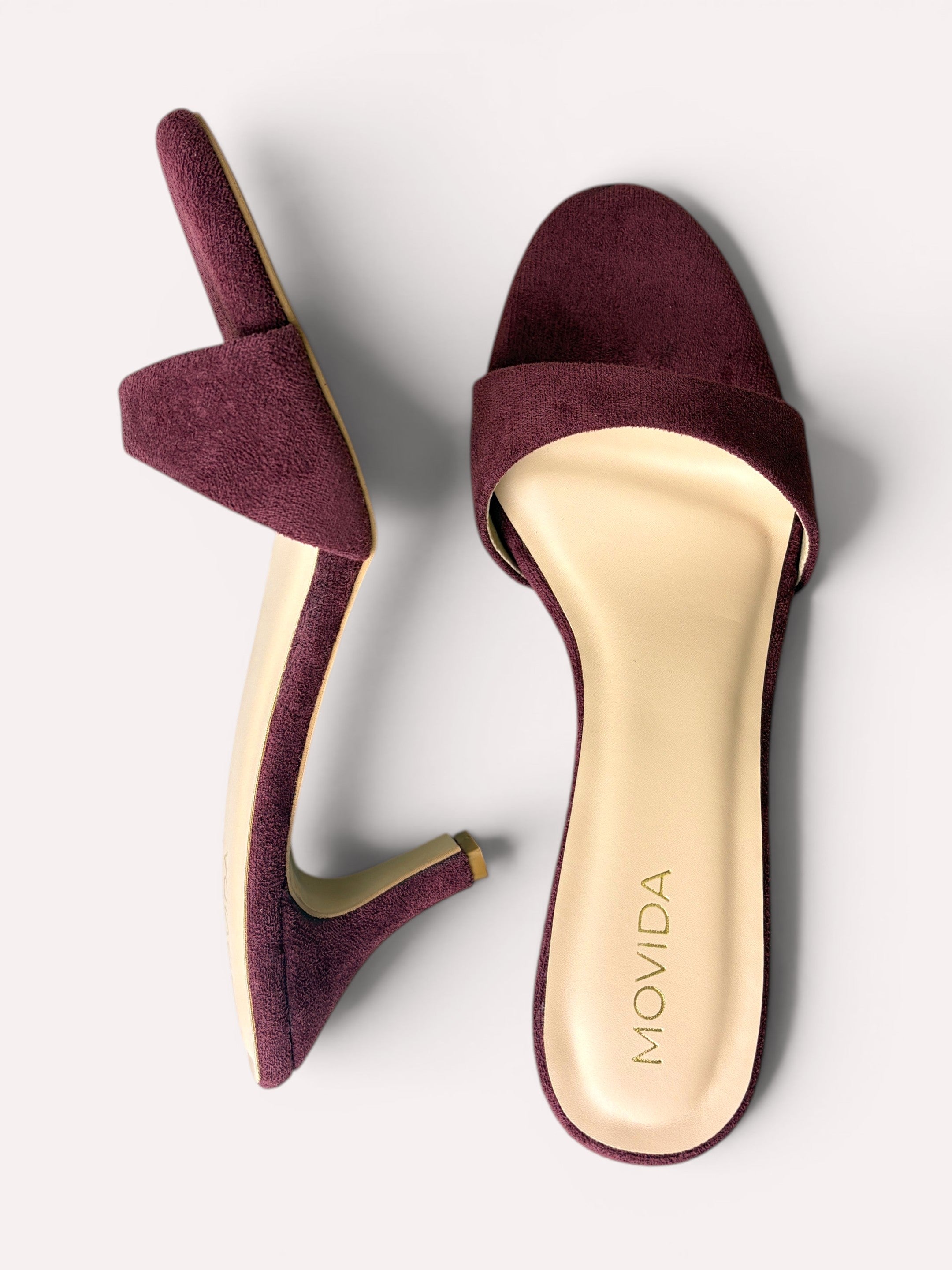 Rosette Suede Single Strap Kitten Heel Mule – Maroon