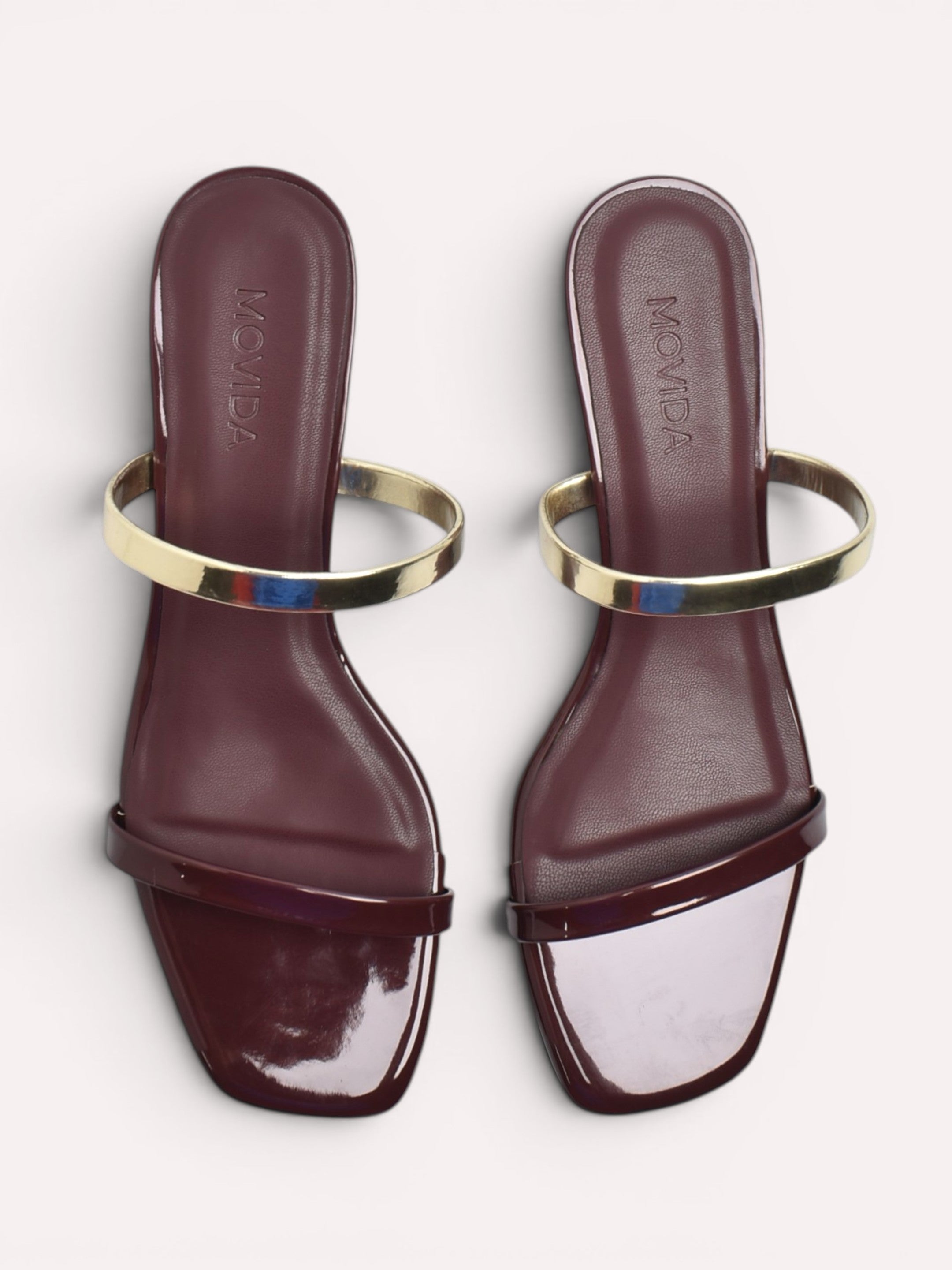 Reva Dual Strap Gold Bar Kitten Heel Mule – Wine