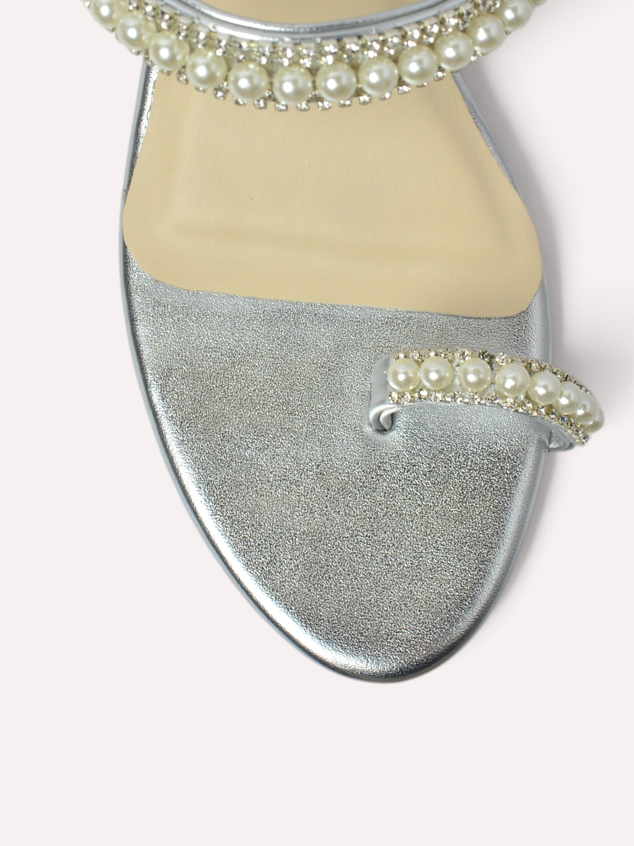  Zara Pearl Crystal Toe Ring Wedge Mule – Silver