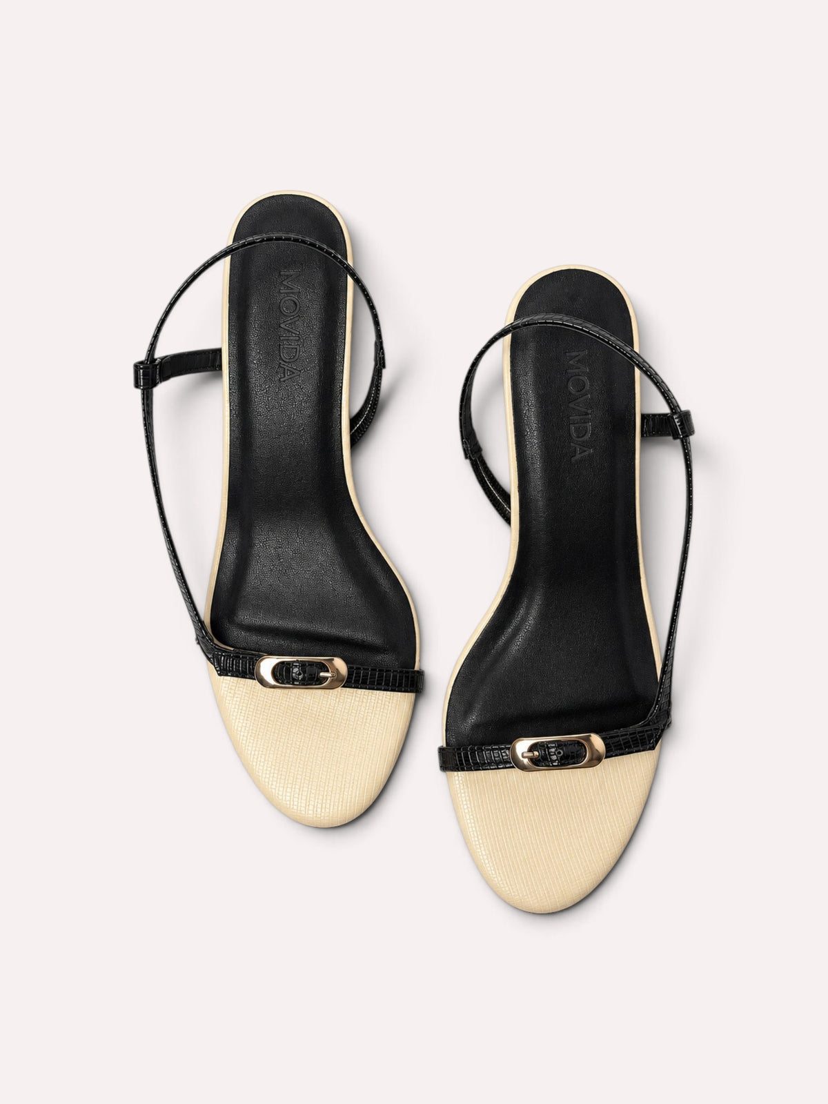 Sienna Lizard-Embossed Slingback Sculptural Heel – Black & Off White