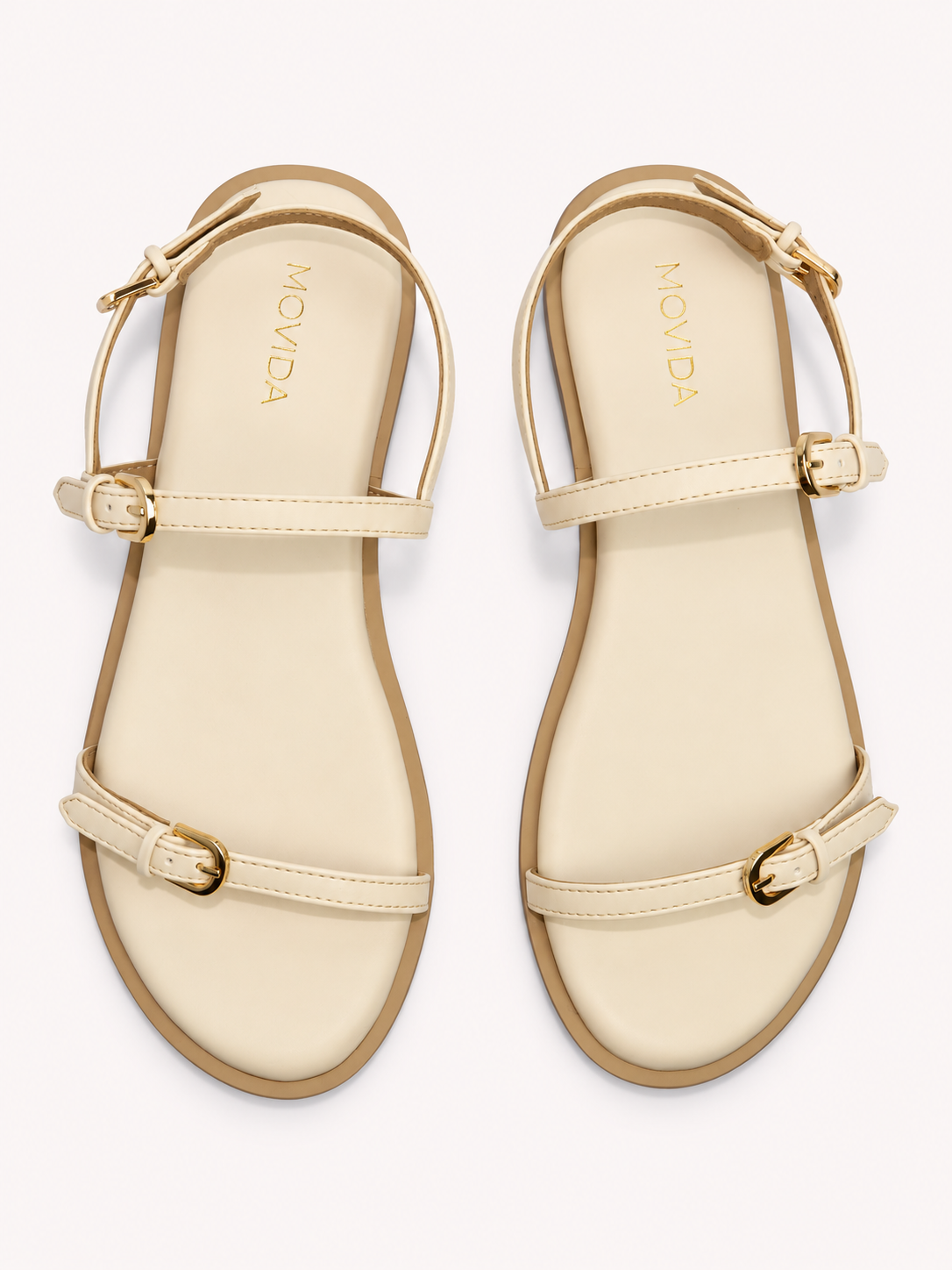 Buckled Flat Strap Sandal - Cream