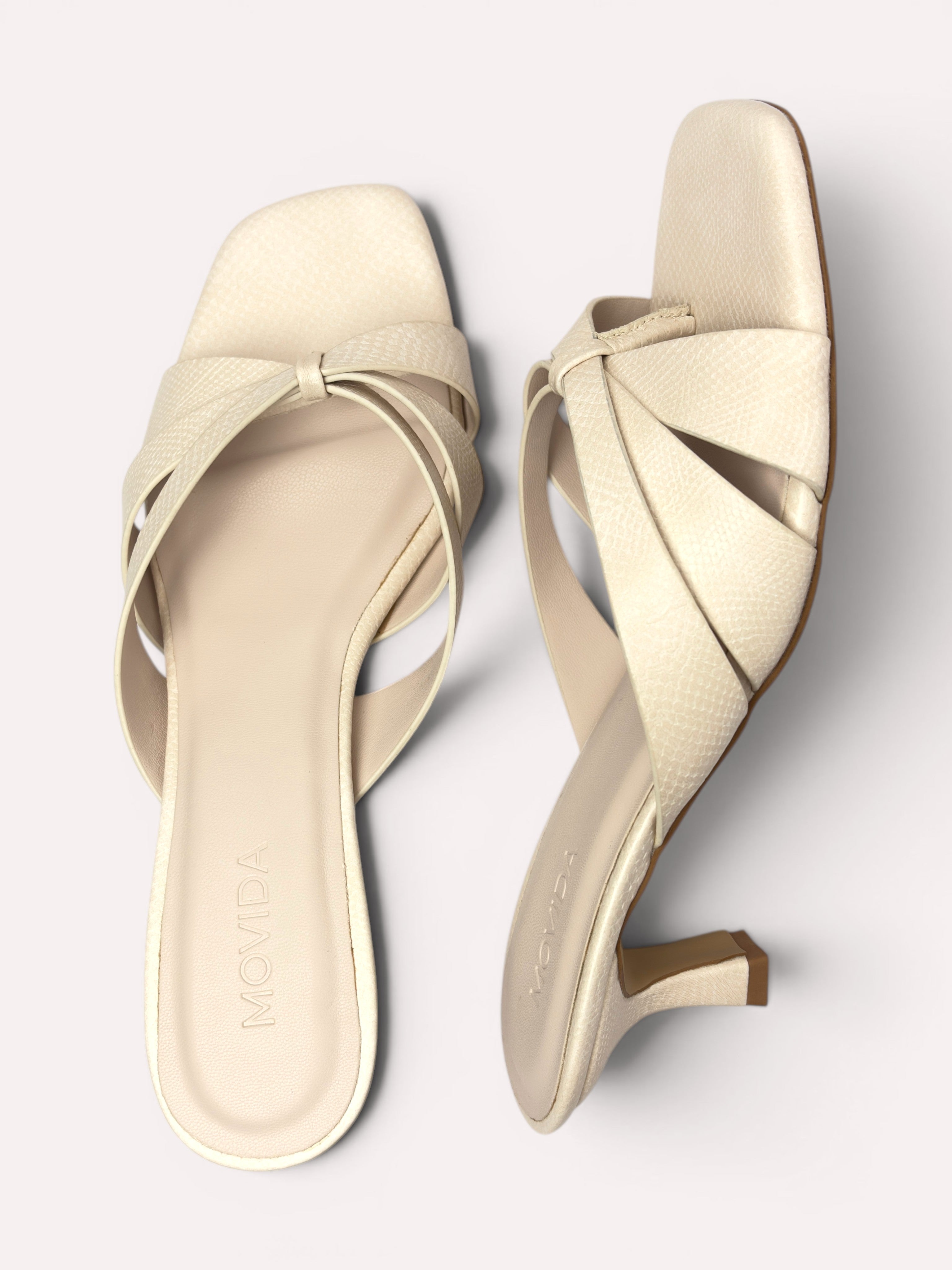Dune Criss-Cross Spool Kitten Heel Mule – Off White