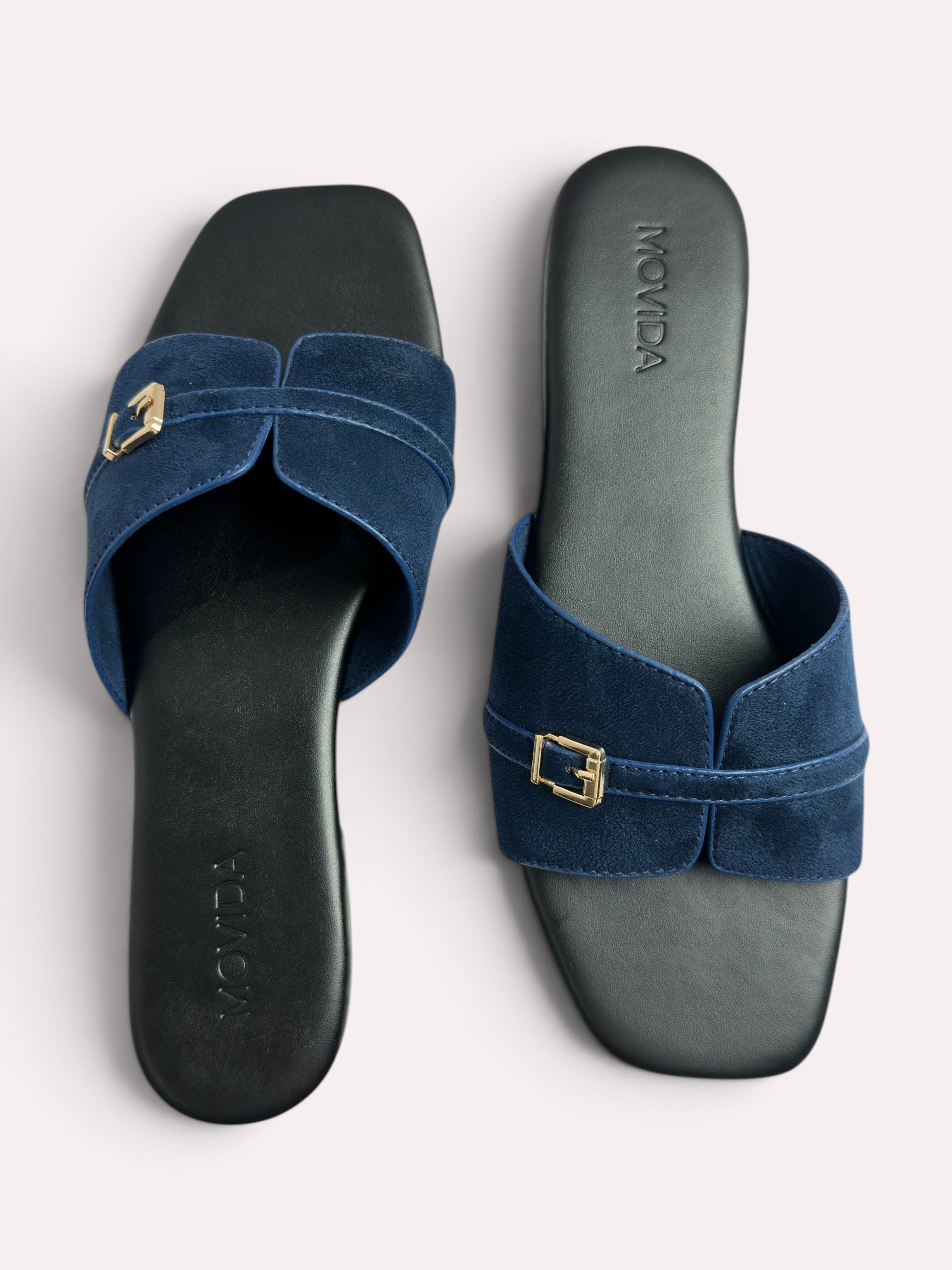 Lucia Buckle Flat Slide-Blue