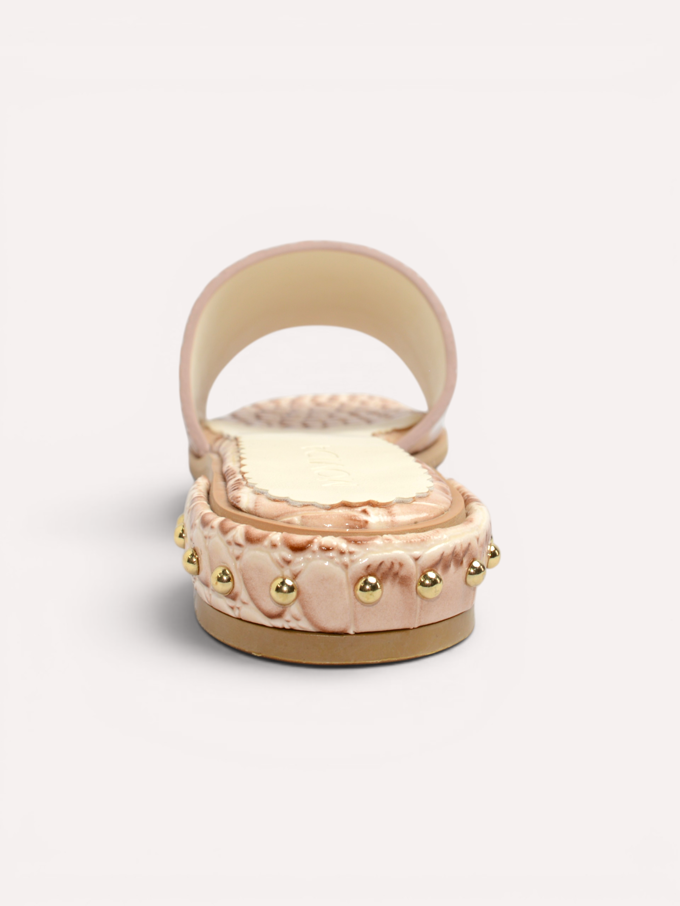 Harlow Patent Croco H-Bar Stud Slide – Beige