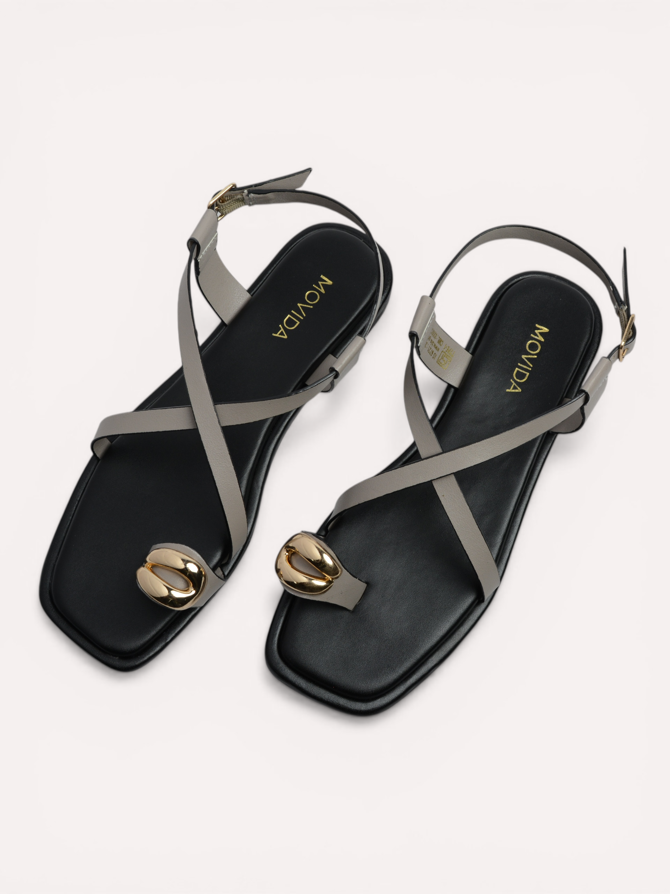 Flat Metallic Toe Ring Strap Sandals - Taupe