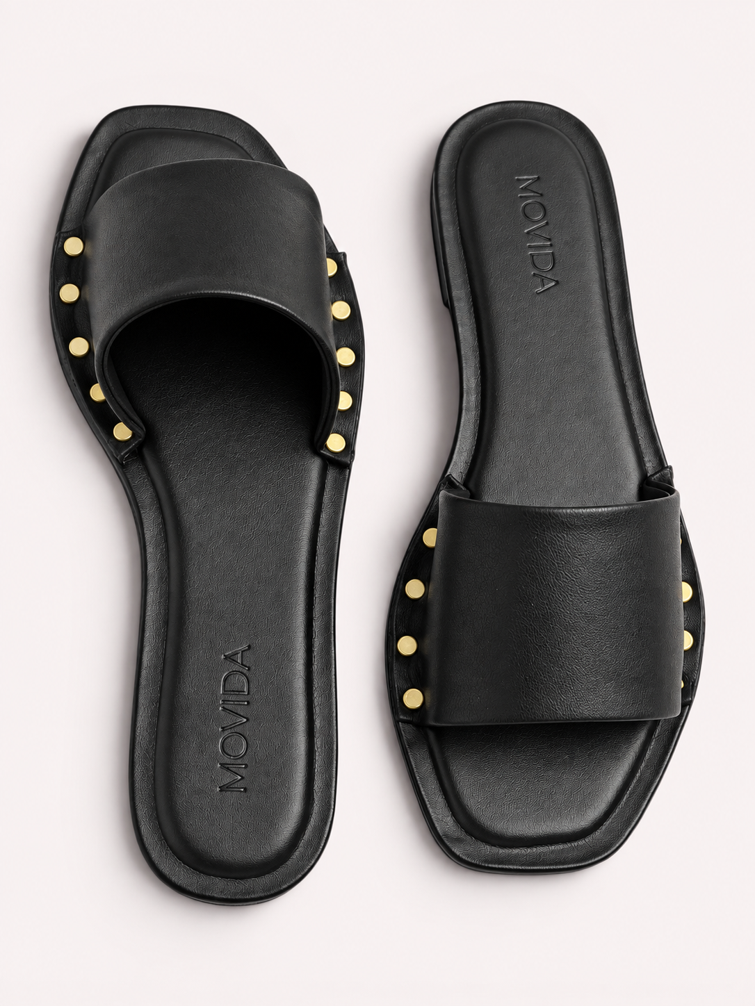 Kira Stud Flat Slide – Black