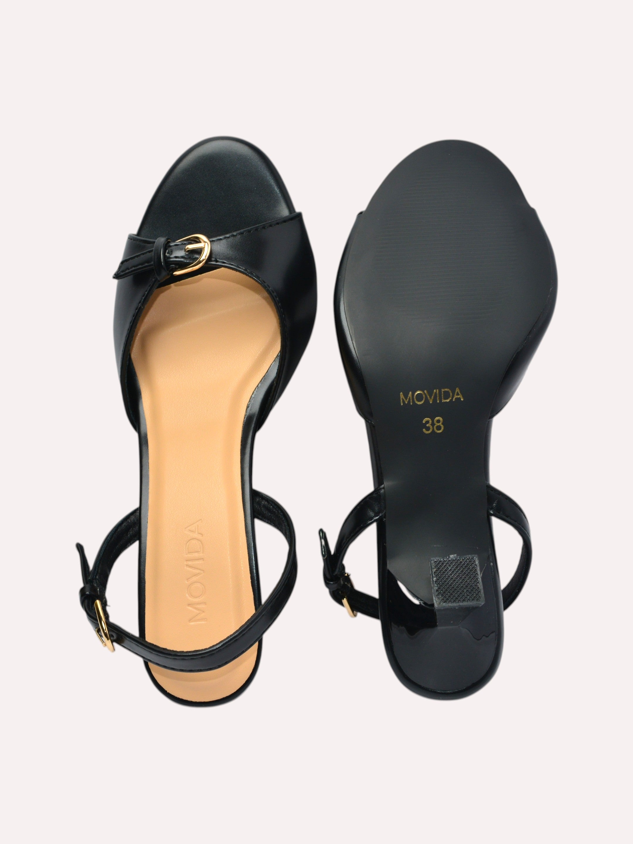 Elara Gold Buckle Strap Trumpet Heel Slingback – Black