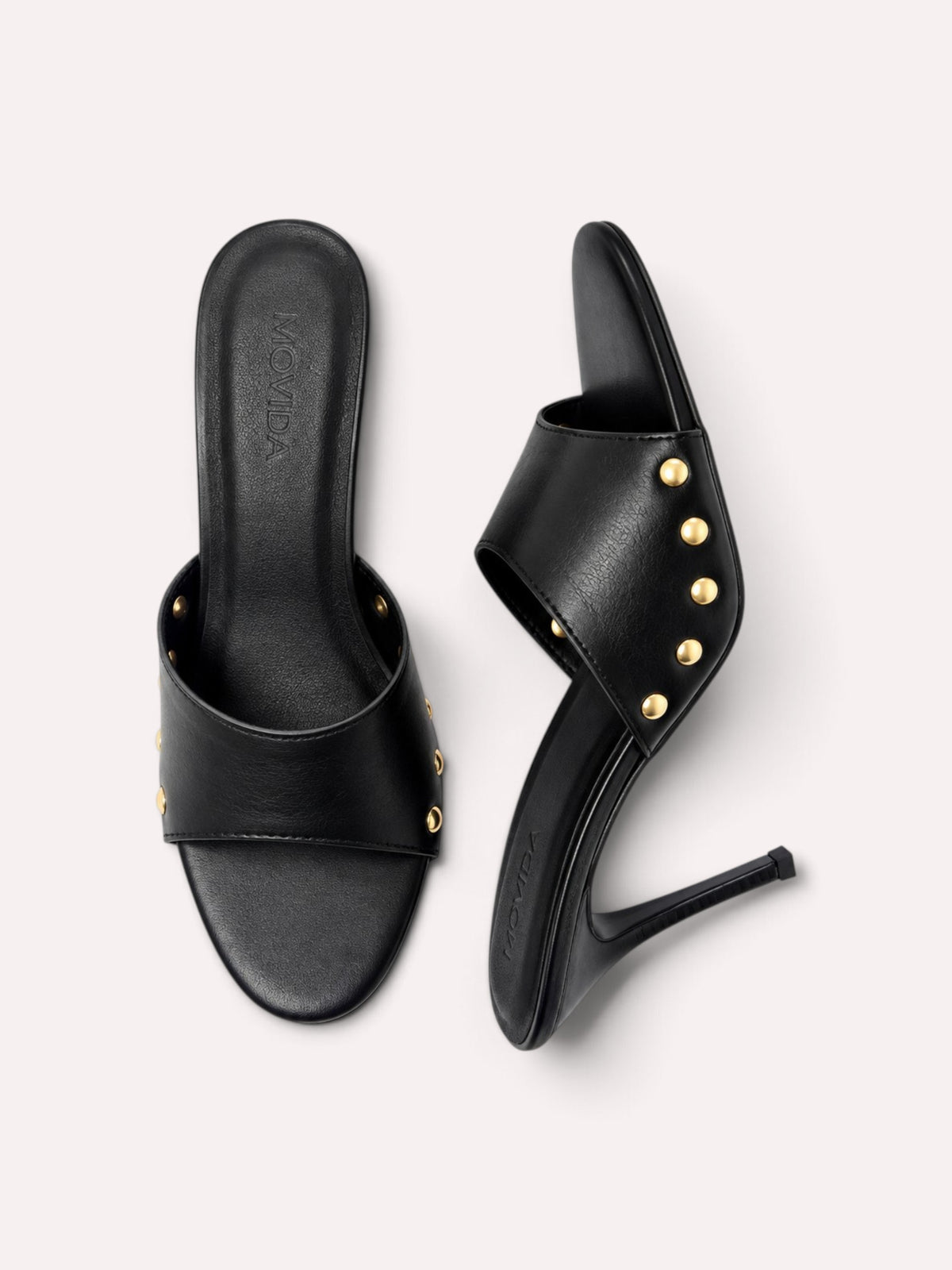 Rocco Gold-Stud Wide-Band Stiletto Mule – Black