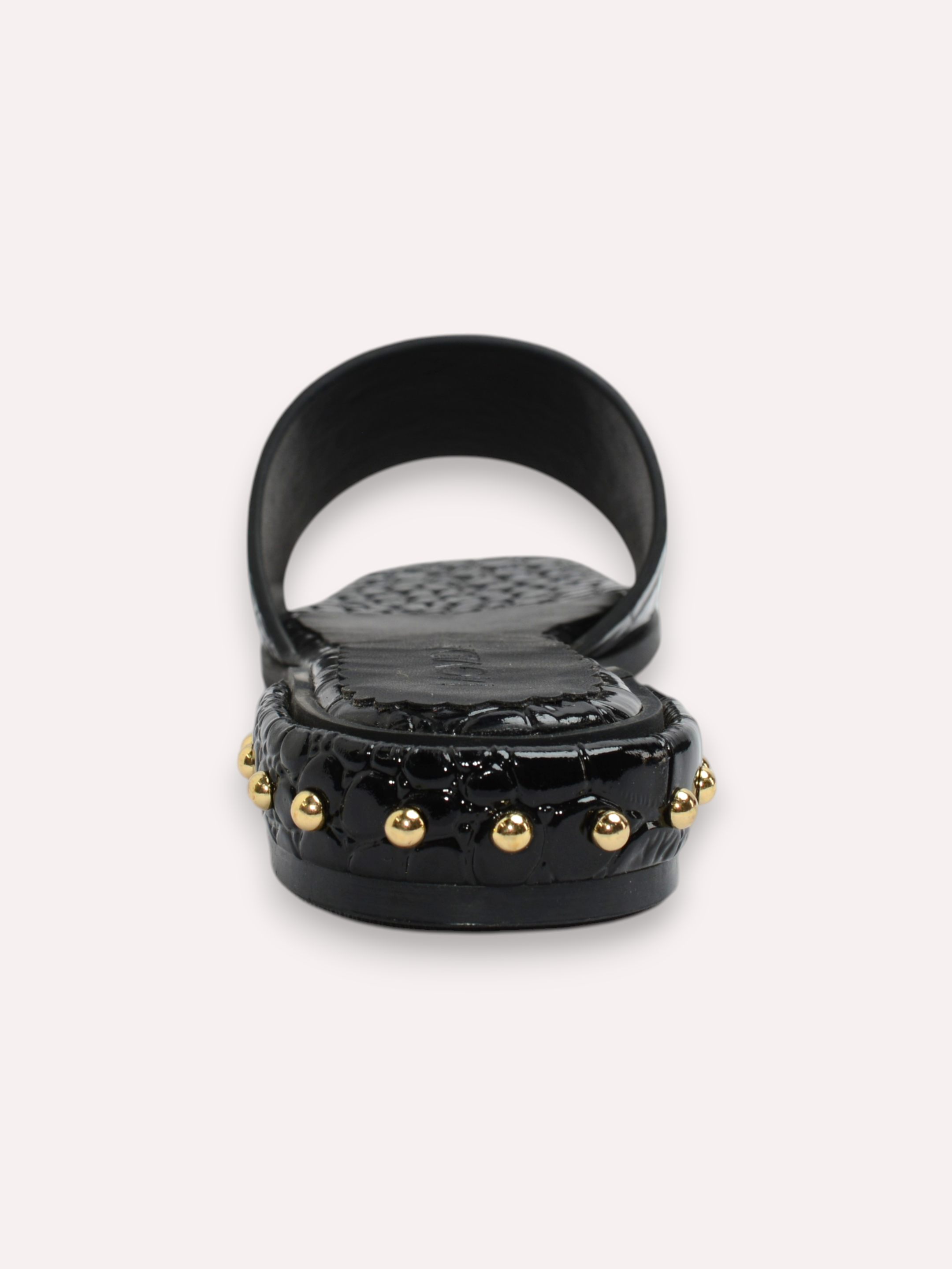 Harlow Patent Croco H-Bar Stud Slide – Black