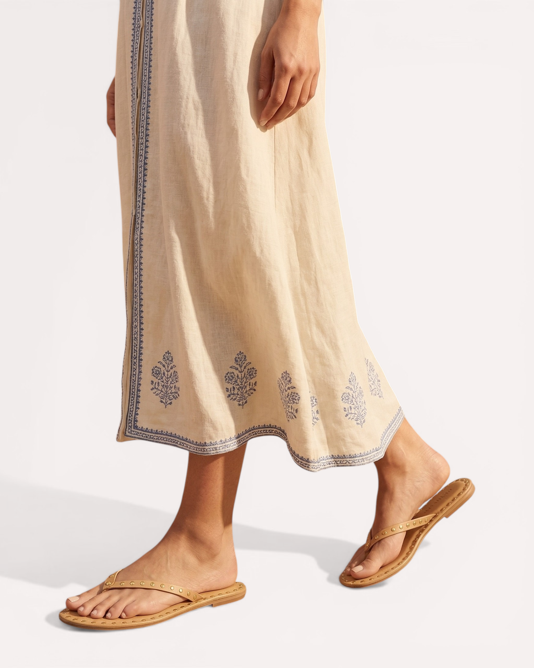 Flat V Straps Strap with Studs Sandal - Light Tan