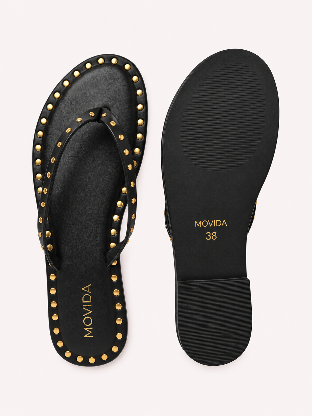 Flat V Straps Strap with Studs Sandal - Black