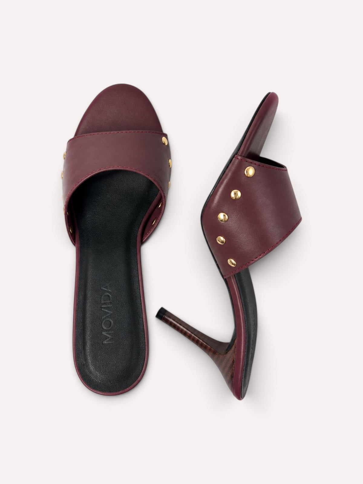 Rocco Gold-Stud Wide-Band Stiletto Mule – Wine