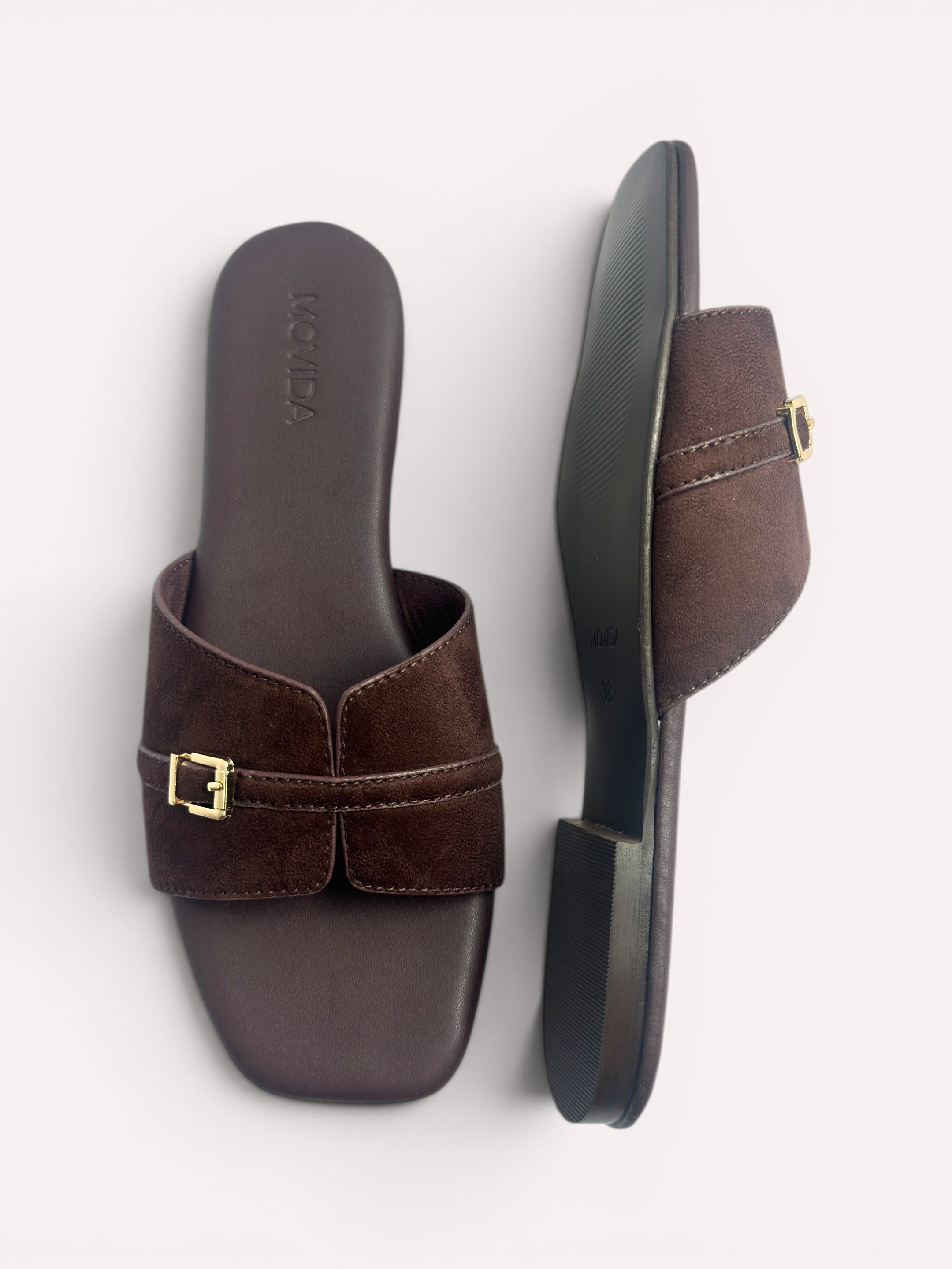 Lucia Buckle Flat Slide-Brown