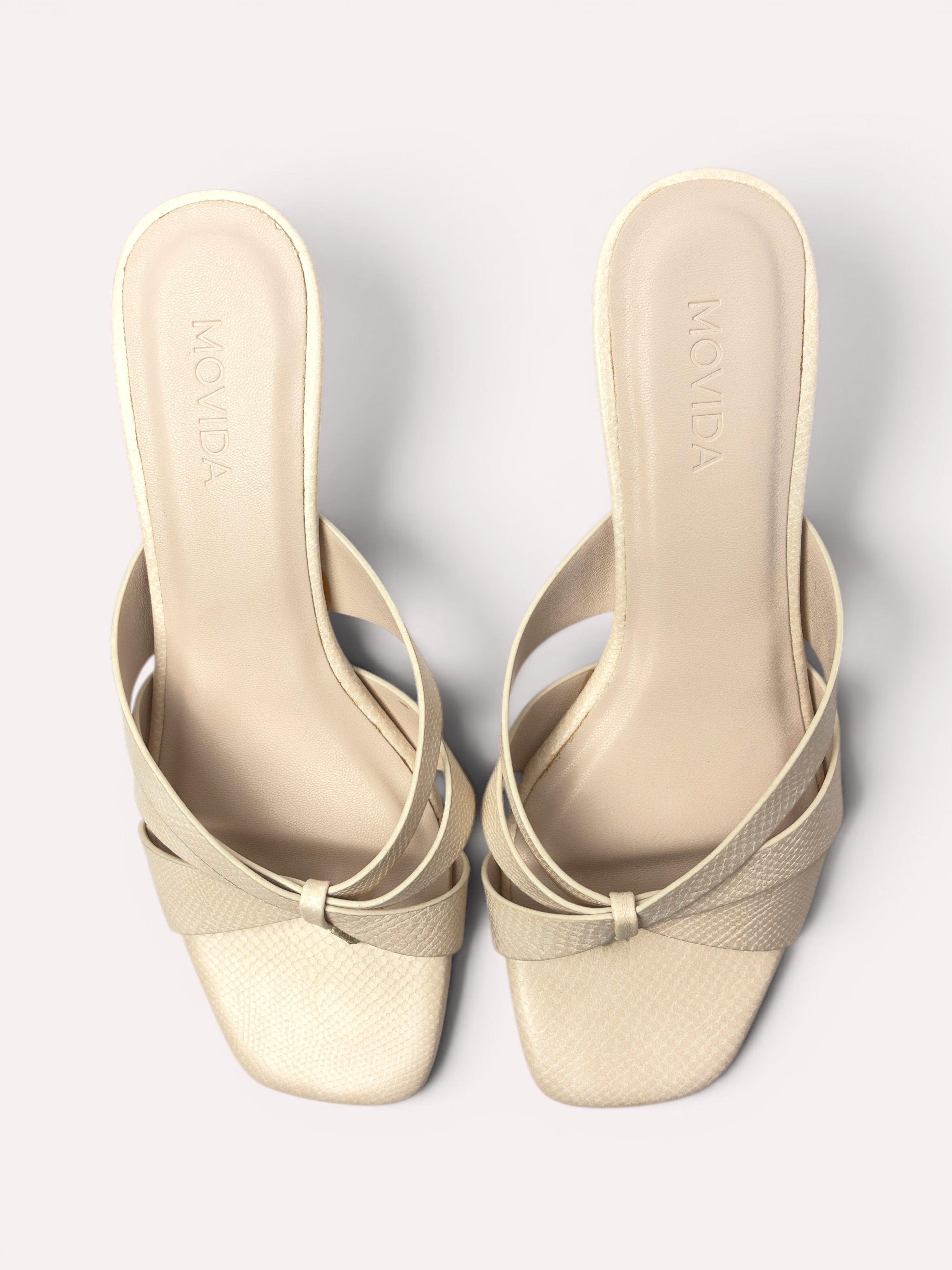 Dune Criss-Cross Spool Kitten Heel Mule – Off White