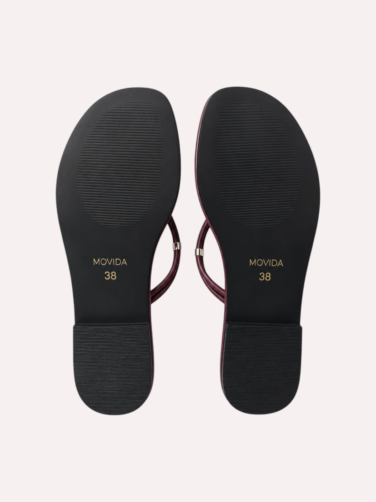 Lino Silver-Trim Dual-Strap Toe-Ring Flat Sandal – Wine – Sole View