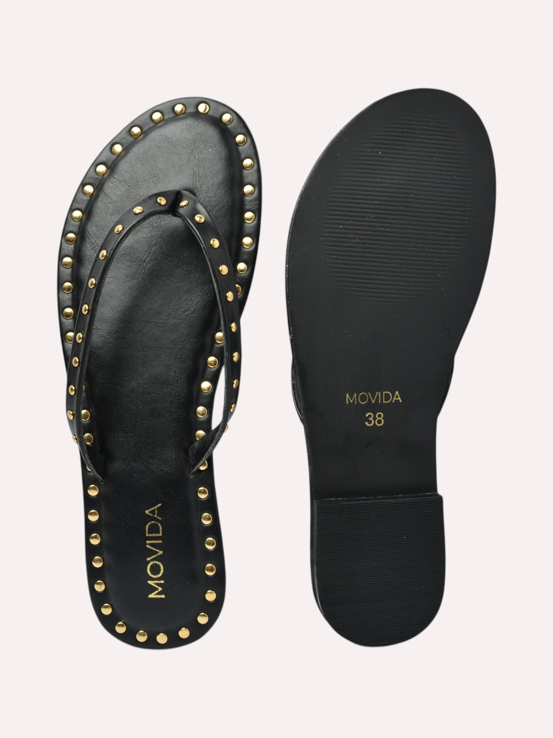 Flat V Straps Strap with Studs Sandal - Black