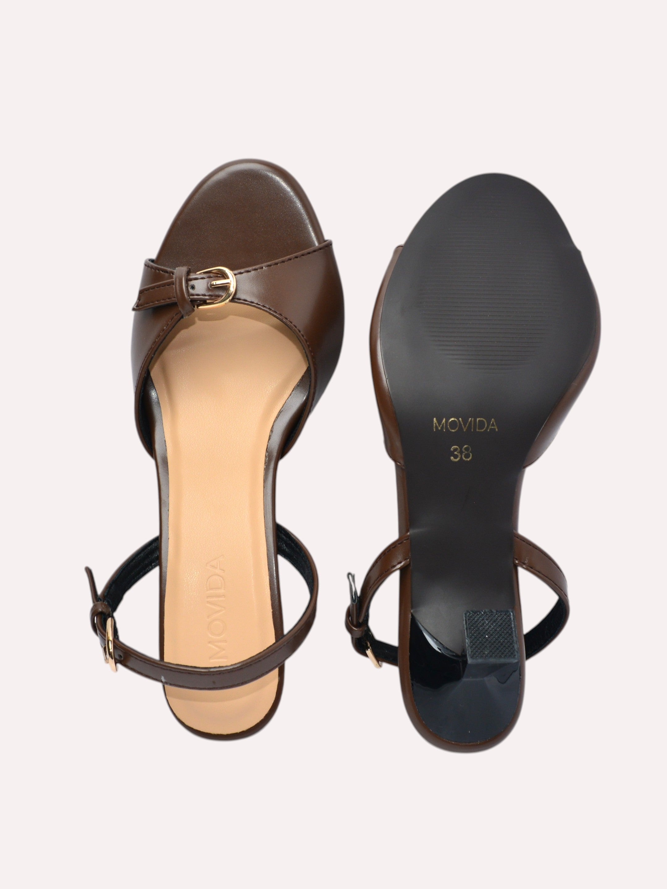 Elara Gold Buckle Strap Trumpet Heel Slingback – Brown