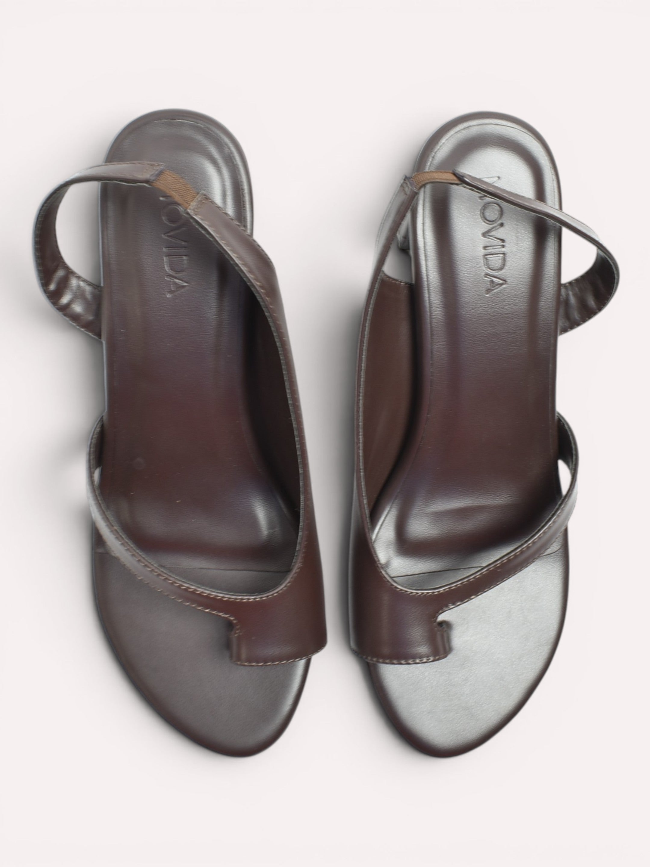 Vera Thong Strap Cone Heel Slingback –Brown