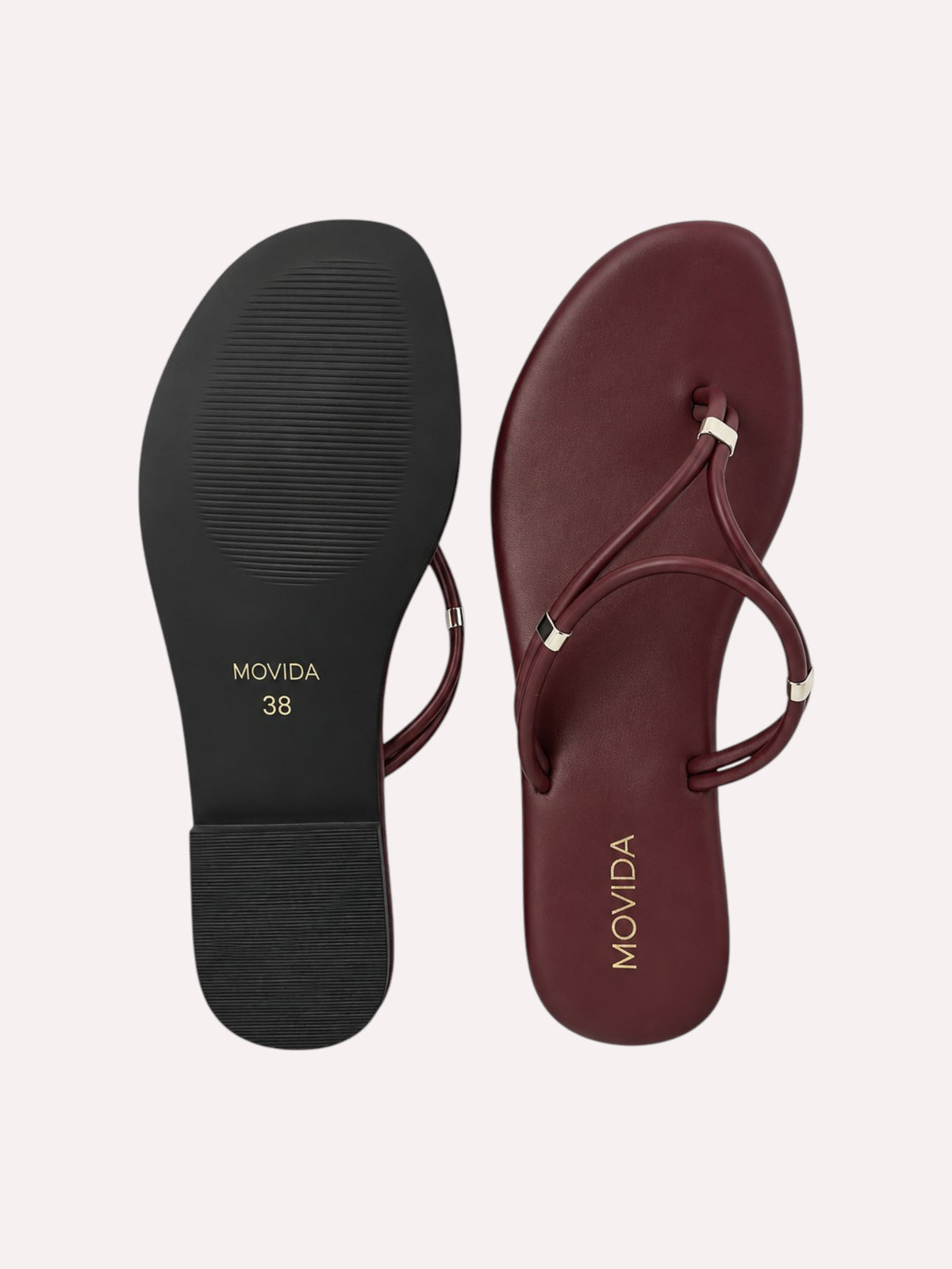 Lino Silver-Trim Dual-Strap Toe-Ring Flat Sandal – Wine