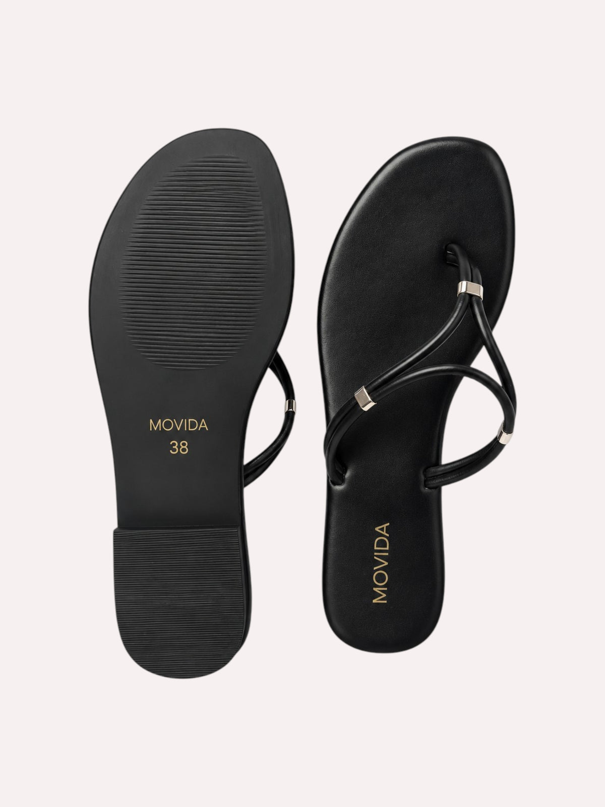 Lino Silver-Trim Dual-Strap Toe-Ring Flat Sandal – Black – Sole View