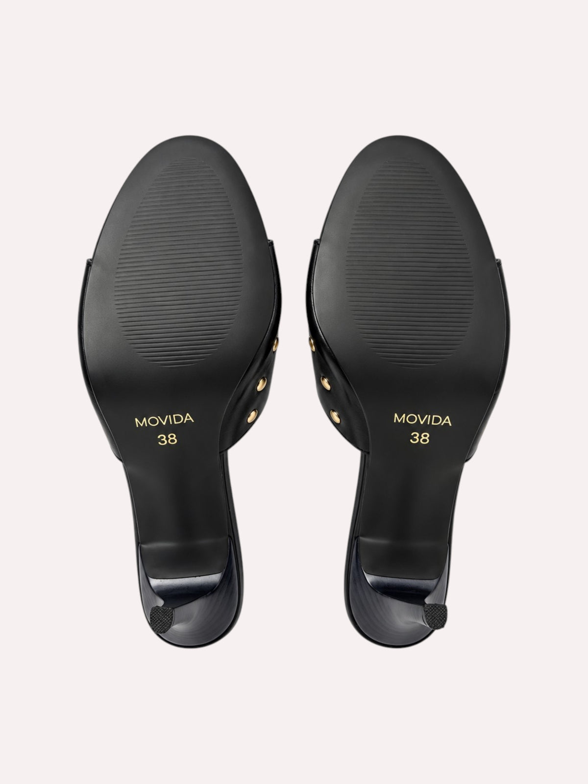 Rocco Gold-Stud Wide-Band Stiletto Mule – Black – Sole View