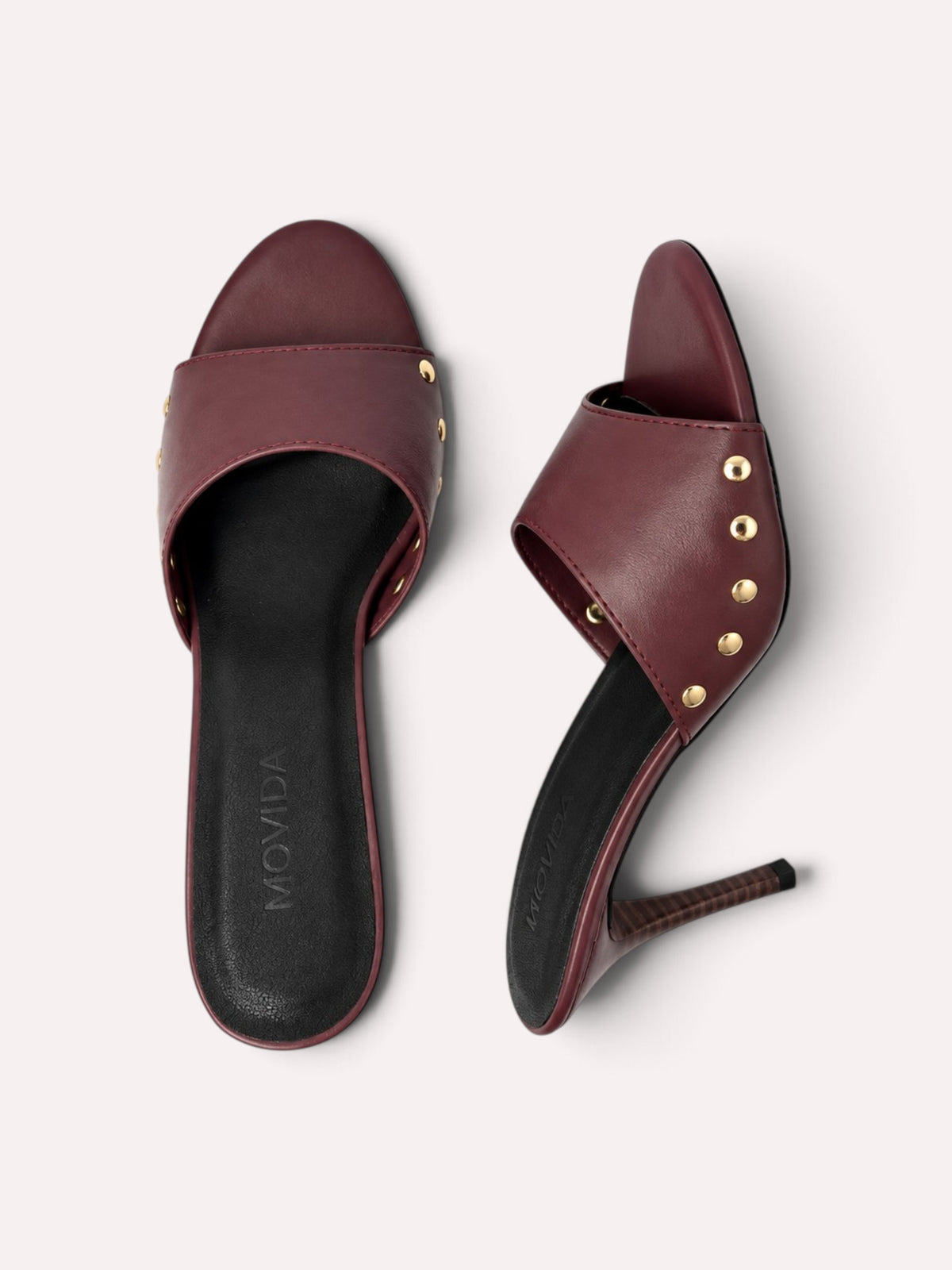 Rocco Gold-Stud Wide-Band Stiletto Mule – Wine